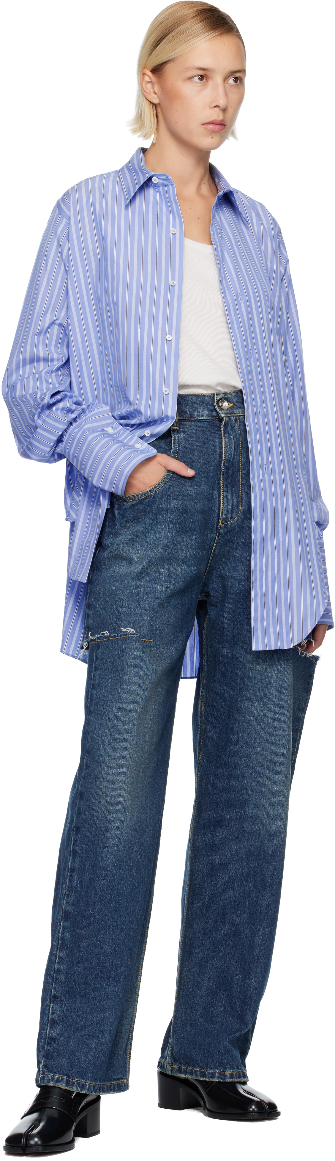 Maison Margiela: Blue Cut-Out Jeans | SSENSE