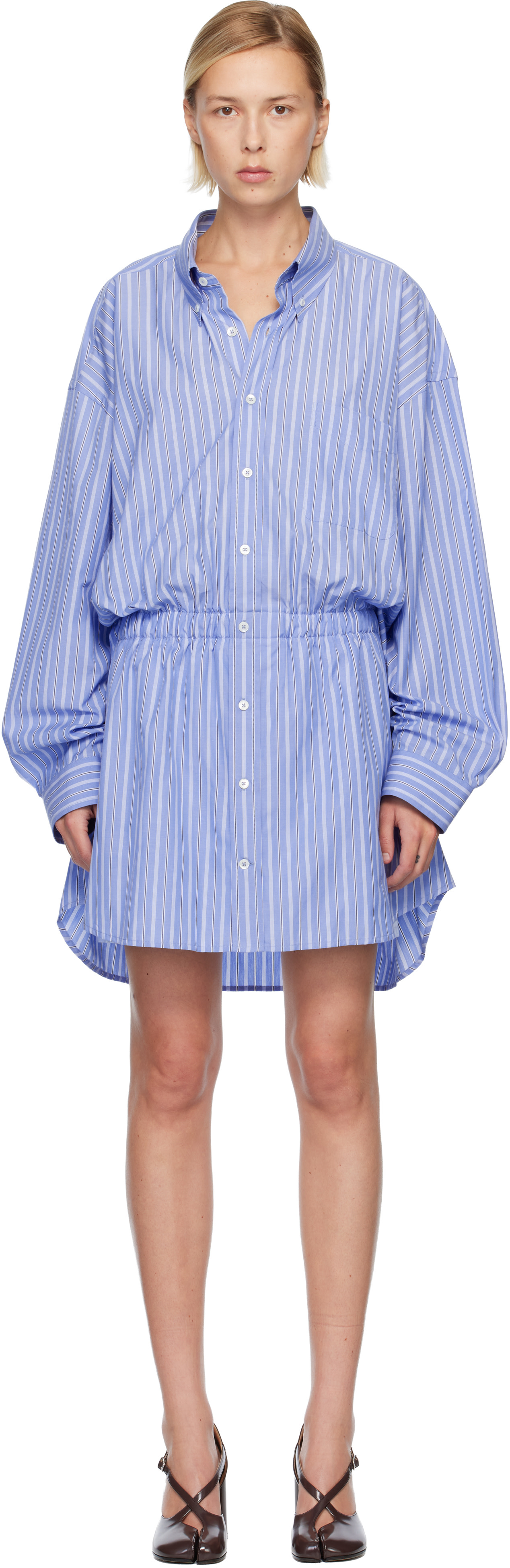 Maison Margiela - Combishort bleu à rayures