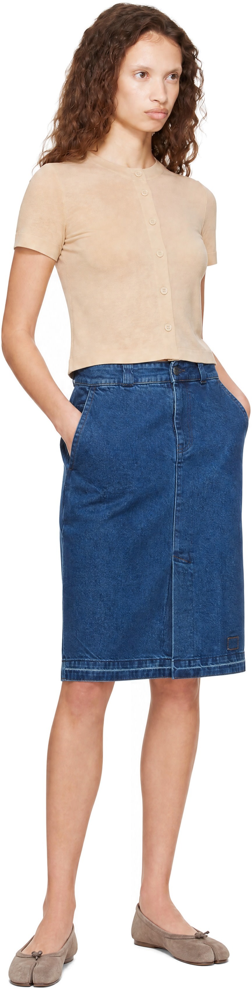 Maison Margiela: Blue Pleated Denim Midi Skirt | SSENSE