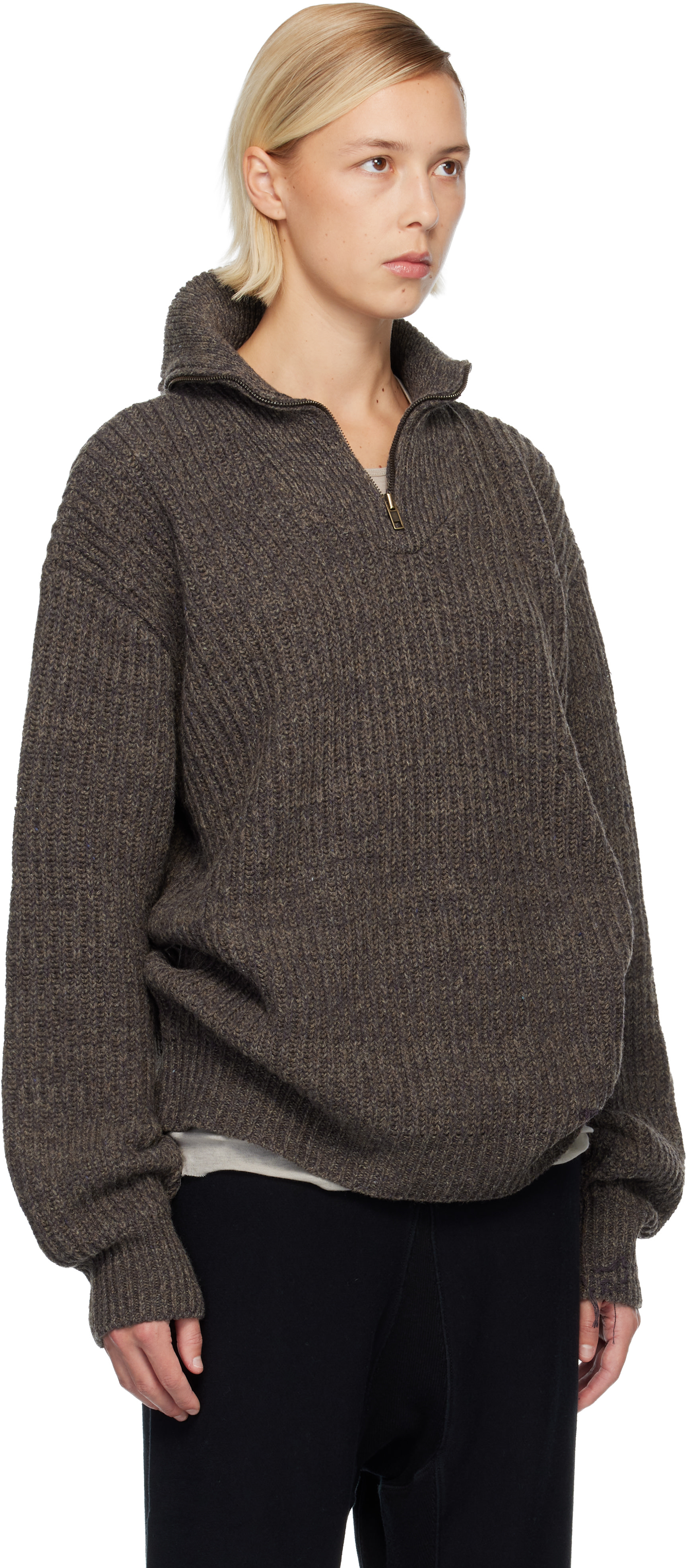 Maison Margiela: Brown Half-Zip Jacket | SSENSE