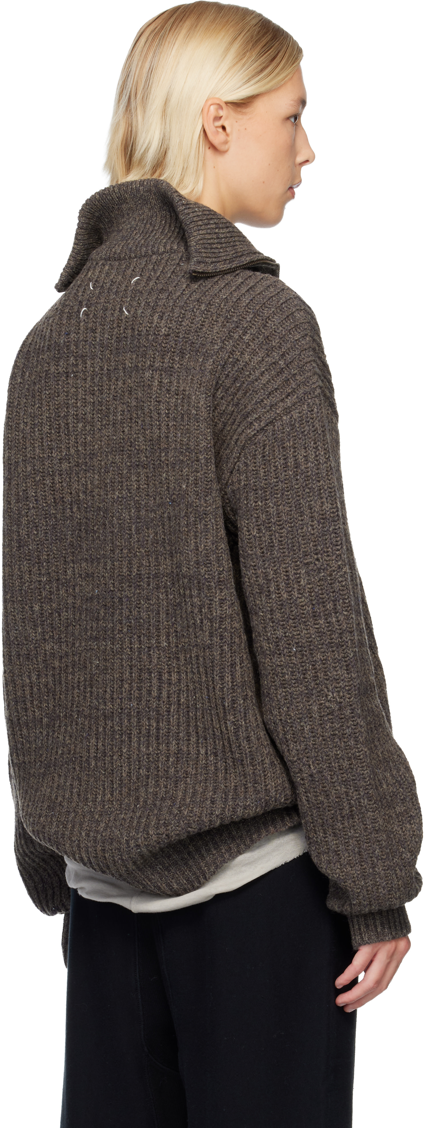 Maison Margiela: Brown Half-Zip Jacket | SSENSE