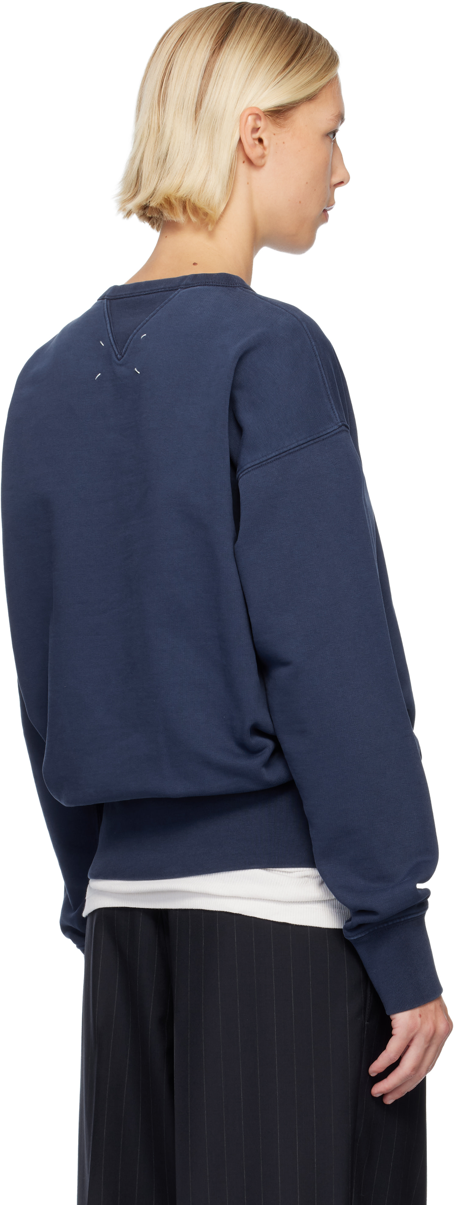 Maison Margiela - Pull molletonné bleu marine à logo brodé