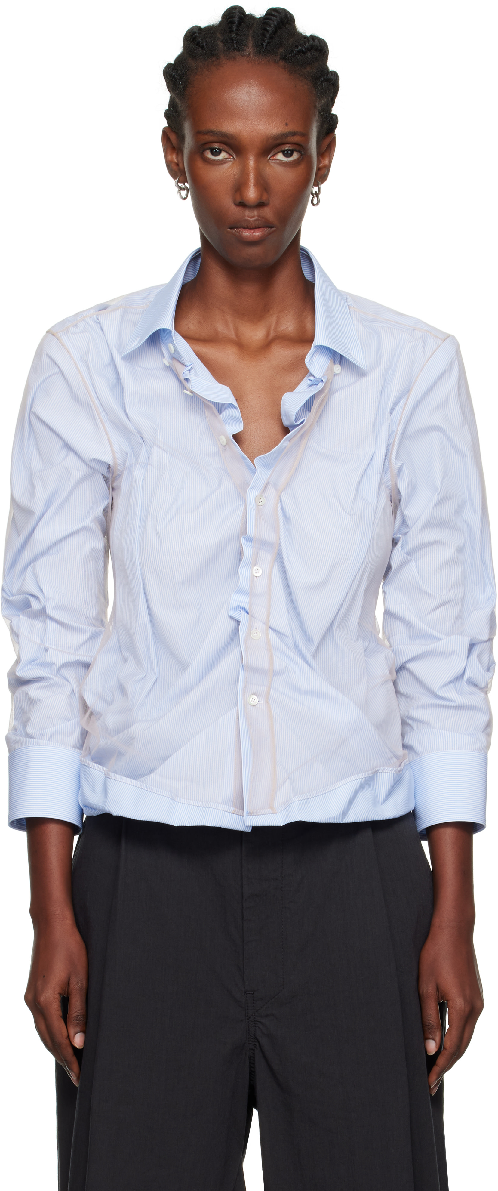 美品✨maison margiela シャツ　38サイズ　ネイビー Maison Margiela: Blue Organic Cotton Shirt | SSENSE