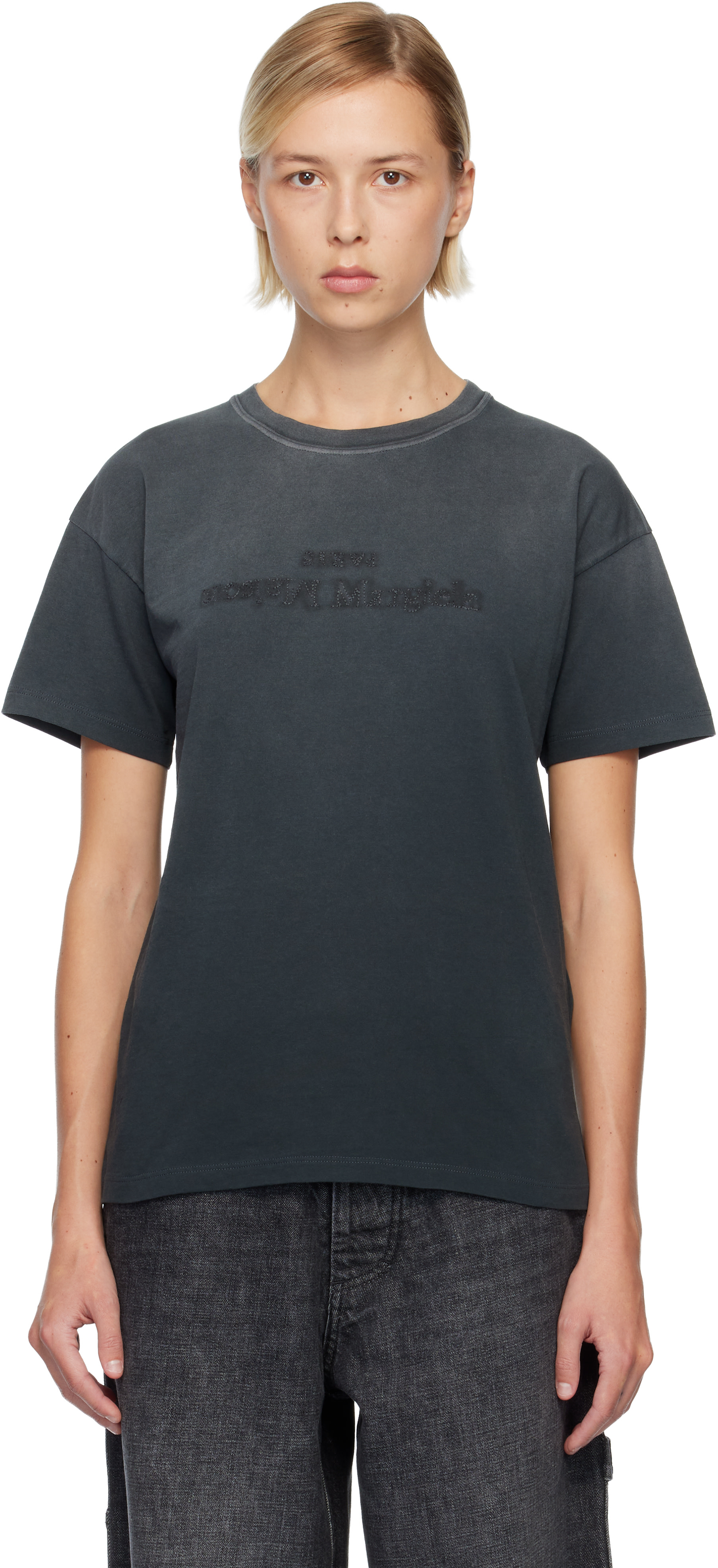Maison Margiela 反転ロゴ Tシャツ サイズ52 ブラック Maison Margiela: Black Reverse Logo T-shirt | SSENSE