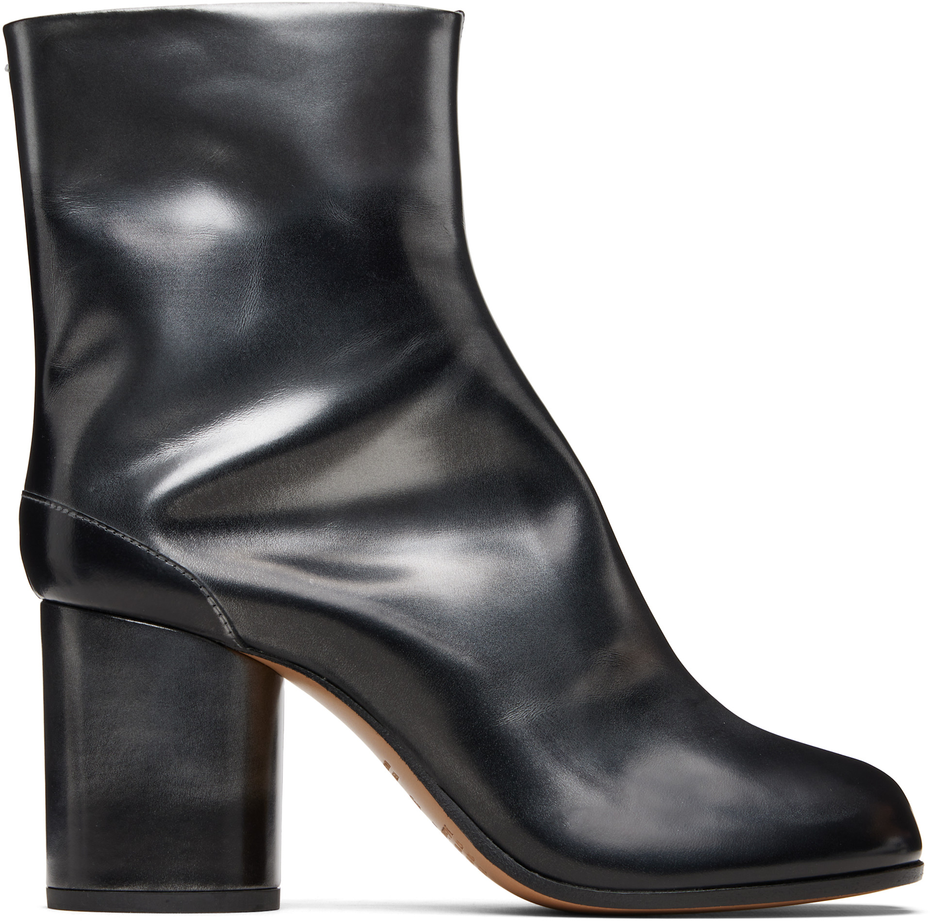 Maison Margiela: Black & Silver Tabi Ankle Boots | SSENSE