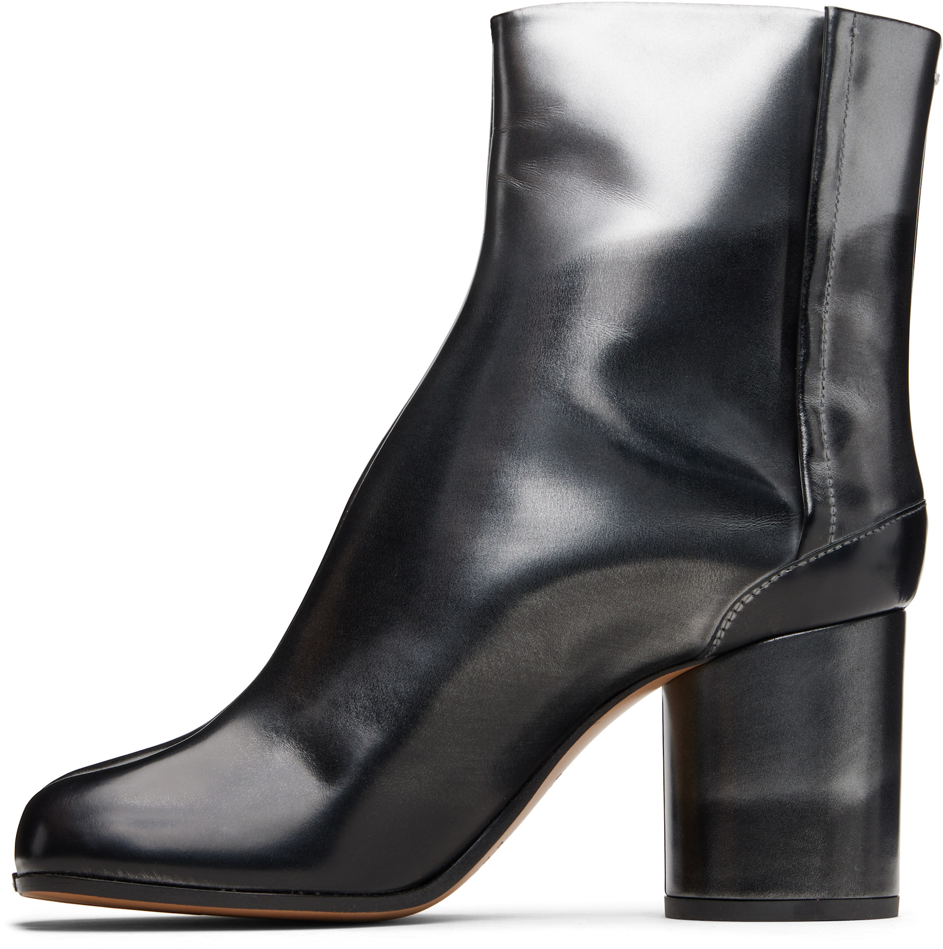 Maison Margiela: Black & Silver Tabi Ankle Boots | SSENSE