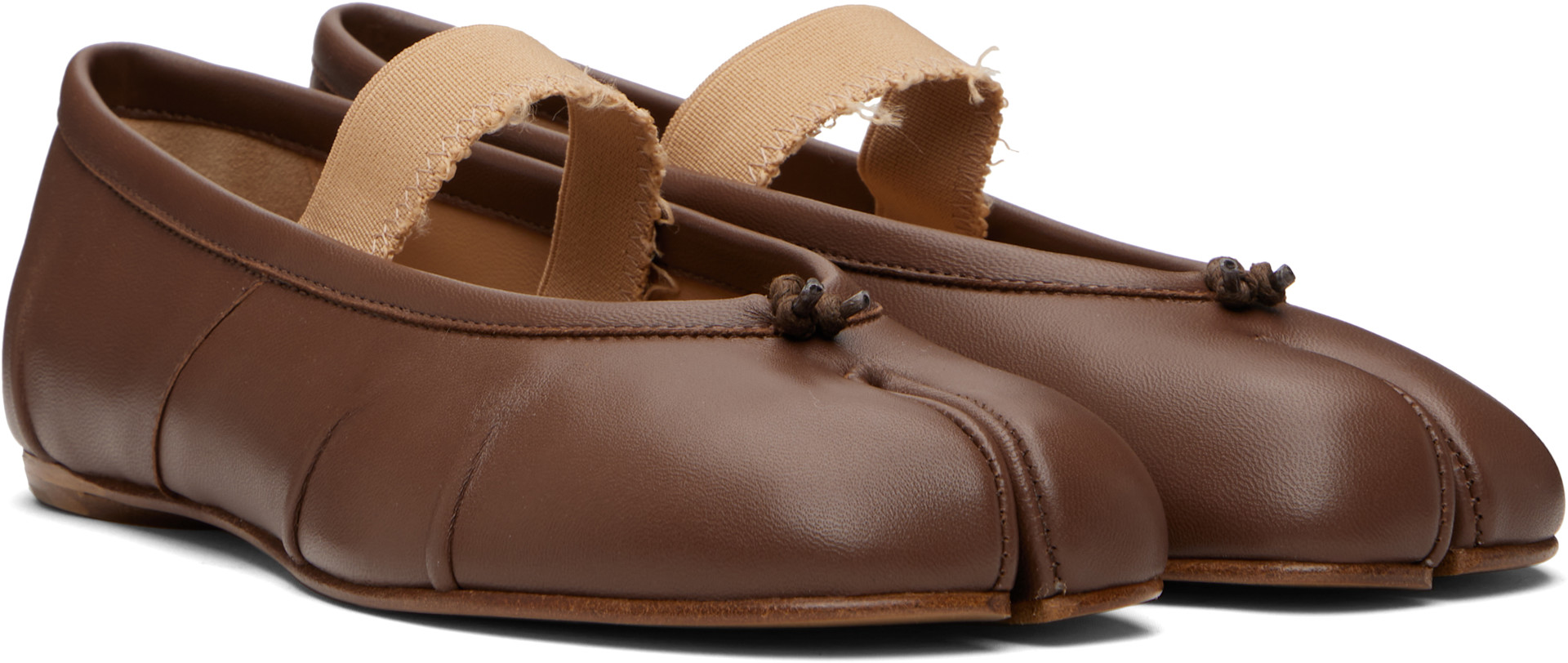 Maison Margiela: Brown Tabi Elastic Band Ballerina Flats | SSENSE