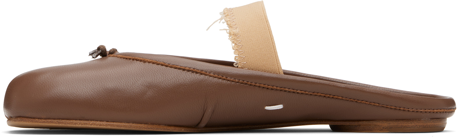 Maison Margiela: Beige Tabi Elastic Band Mule Flats | SSENSE