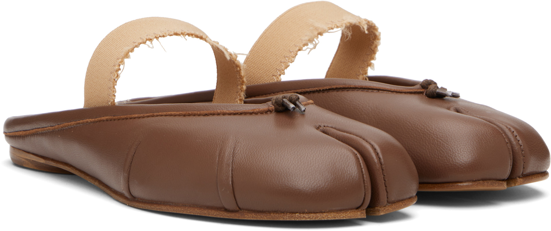 Maison Margiela: Beige Tabi Elastic Band Mule Flats | SSENSE