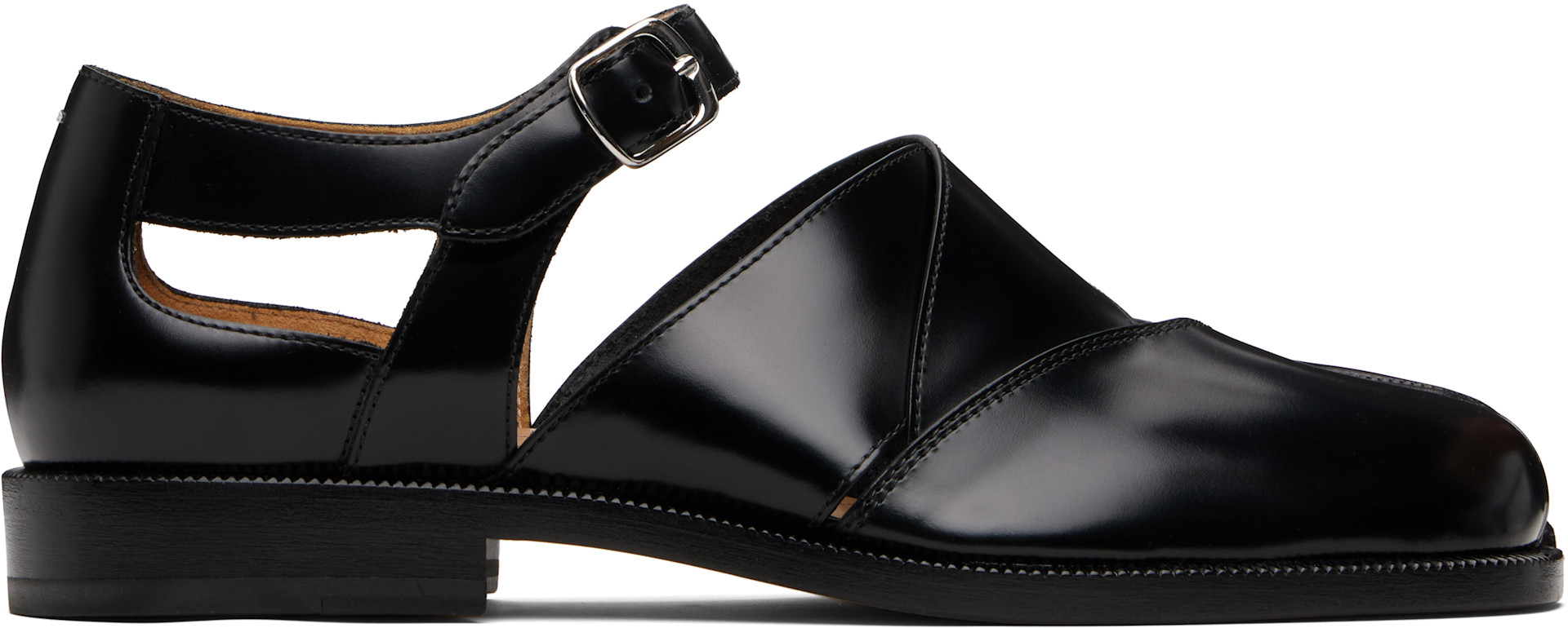 Maison Margiela: Black Tabi Leather Sandals | SSENSE Italy