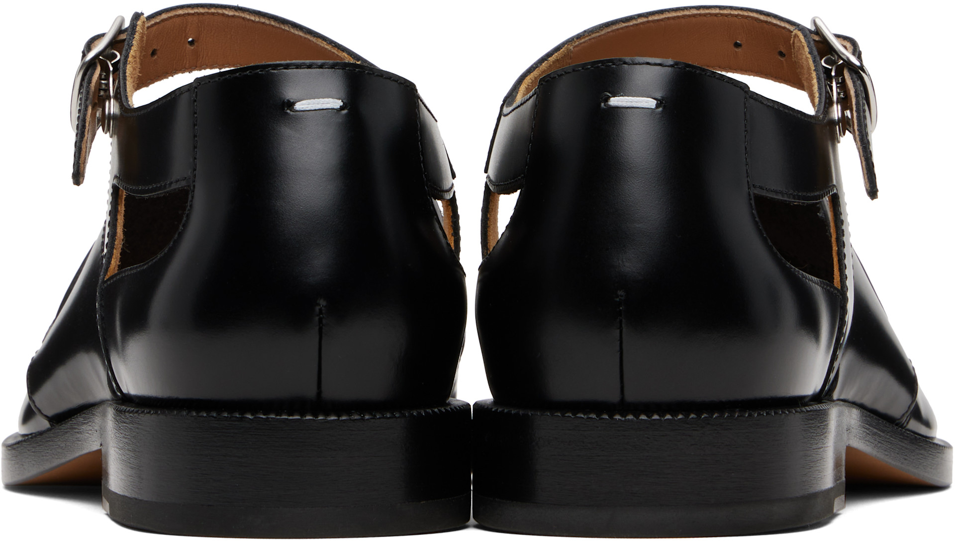 Maison Margiela: Black Tabi Leather Sandals | SSENSE