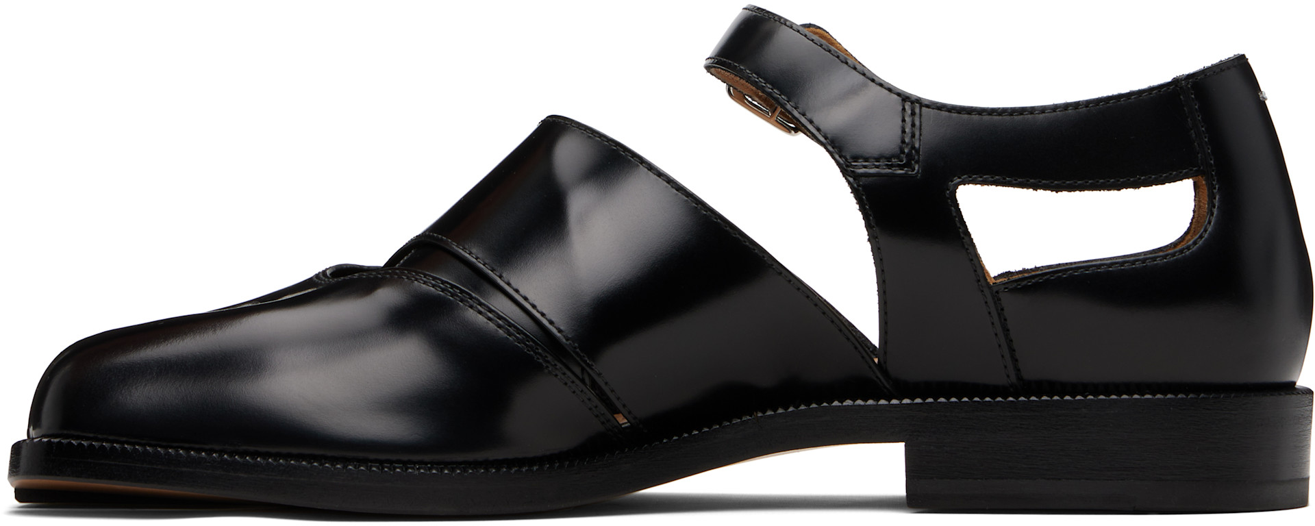 Maison Margiela: Black Tabi Leather Sandals | SSENSE
