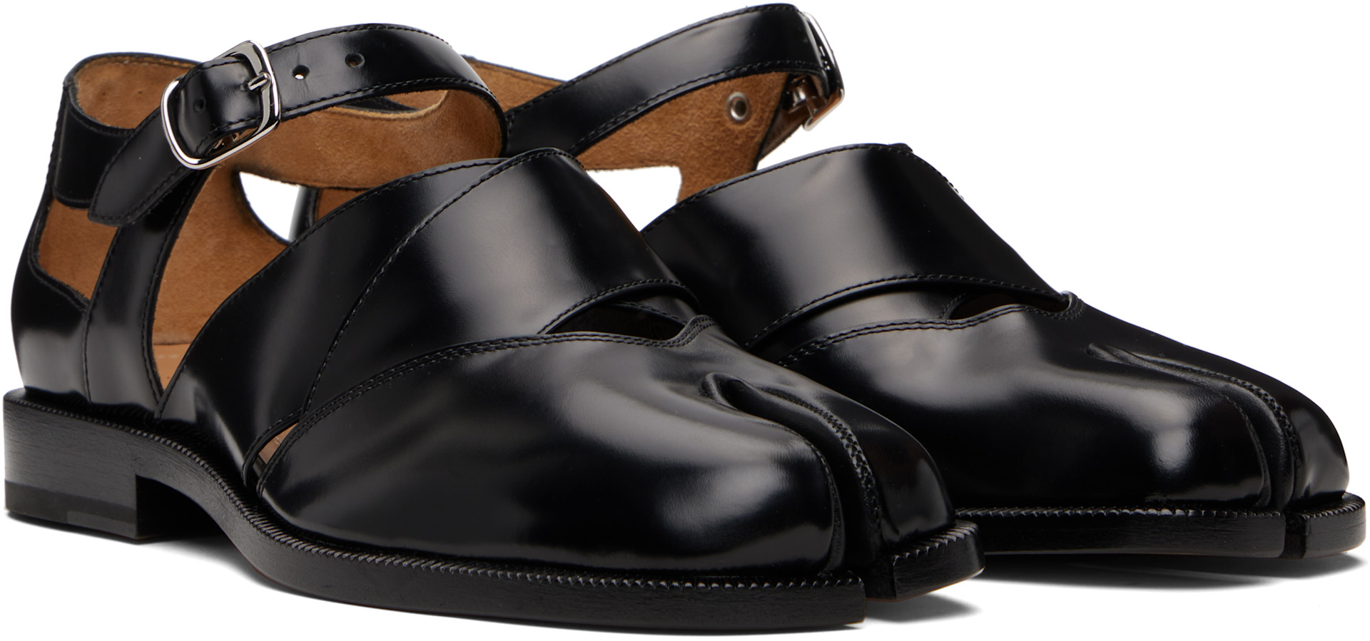 Maison Margiela: Black Tabi Leather Sandals | SSENSE Maison Margiela: Black Tabi Leather Sandals | SSENSE