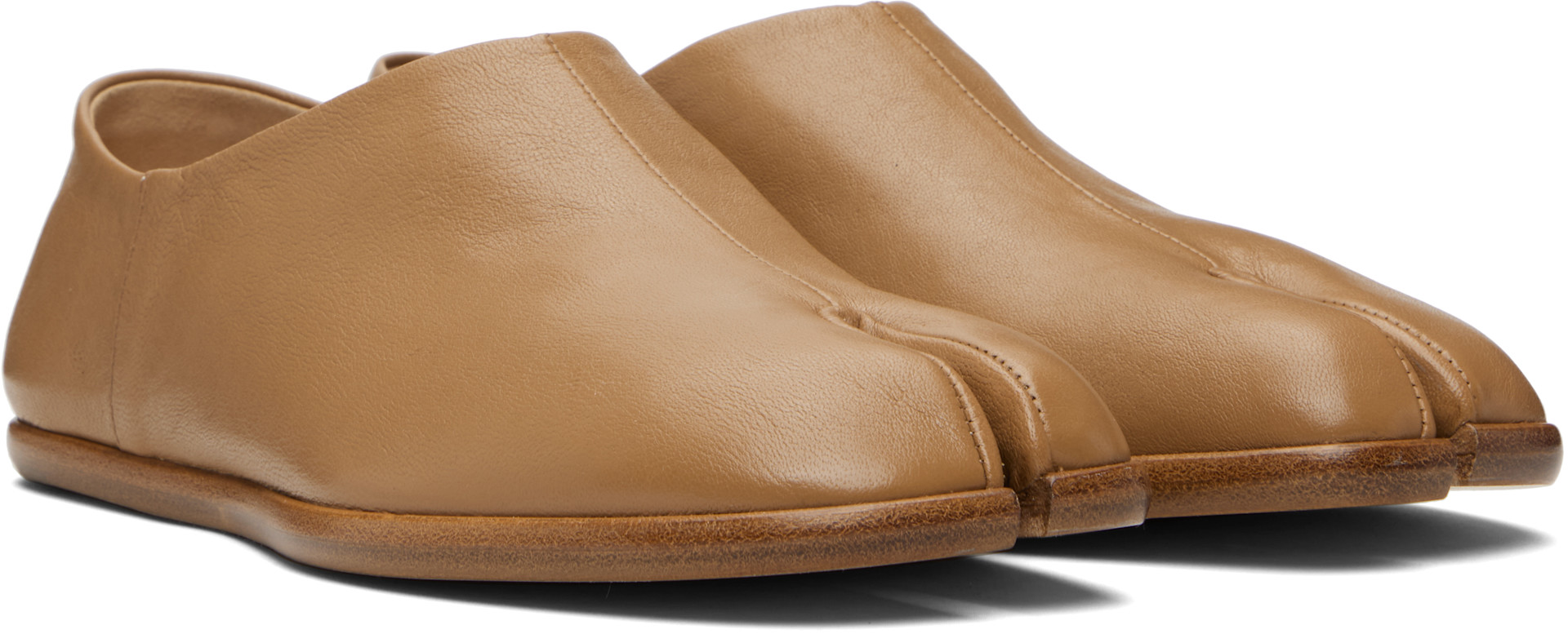 Maison Margiela: Tan Tabi Babouches Loafers | SSENSE