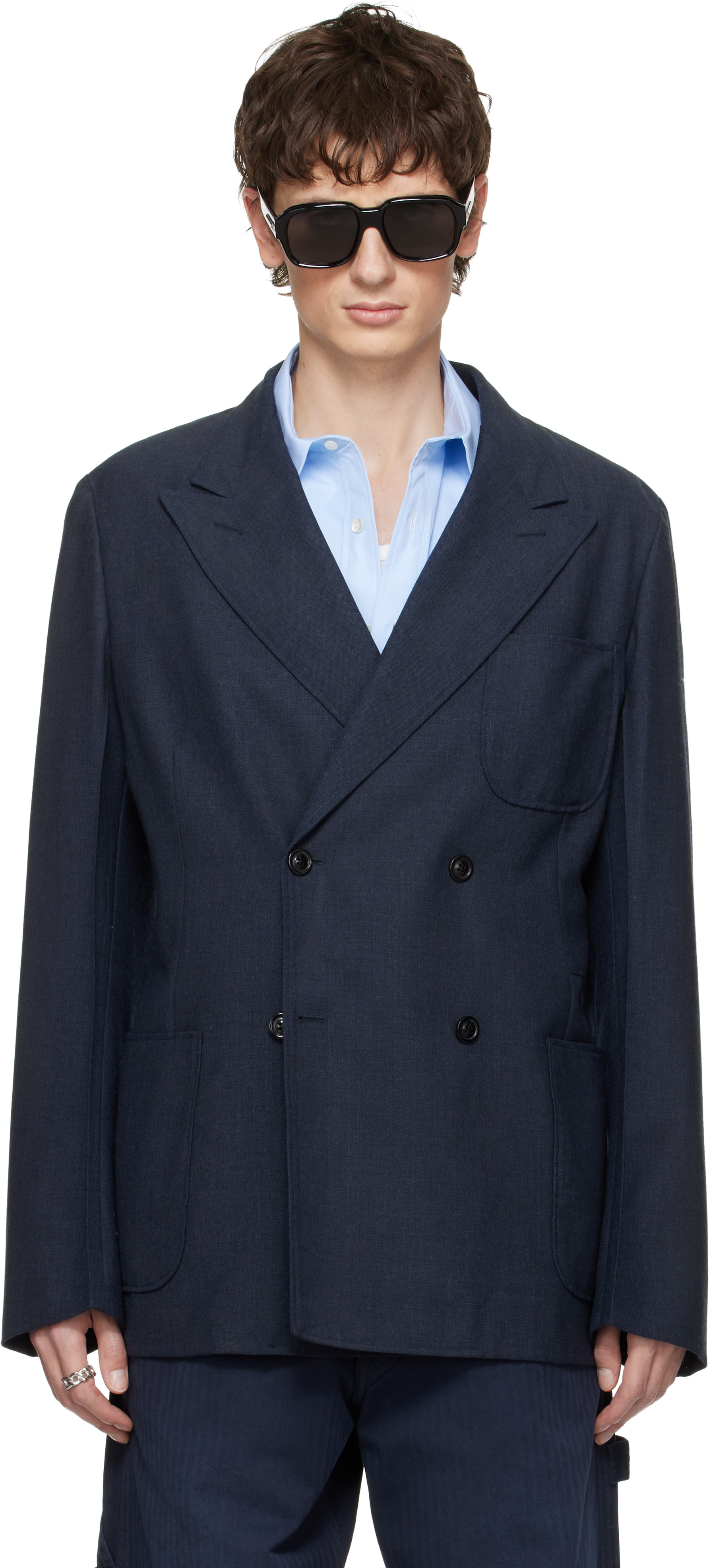 【 × Maison Margiela】コラボスーツ（ネイビー／EU50） Maison Margiela: Navy Wool Blazer | SSENSE