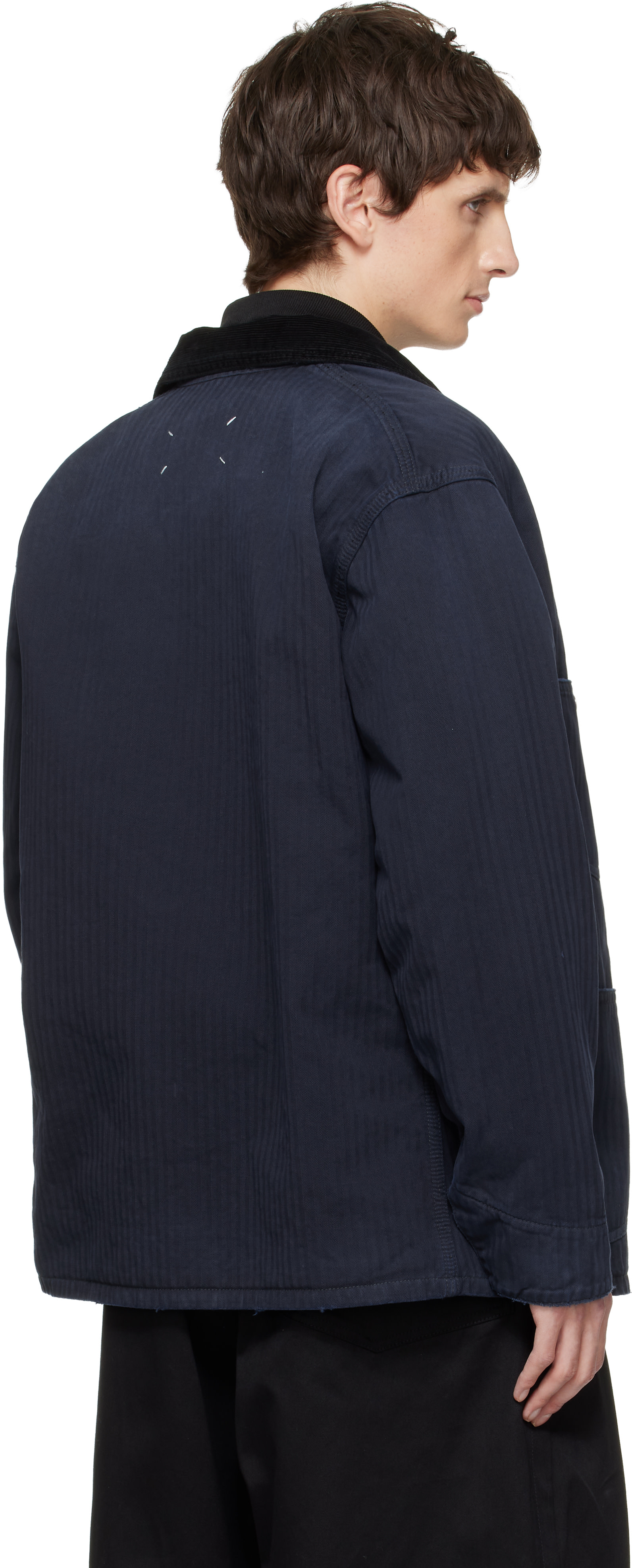 ジャケット・アウター Maison Margiela14 Collarless Jacket Navy Maison Margiela - Navy Collarless Cotton-Sateen Blazer - Men
