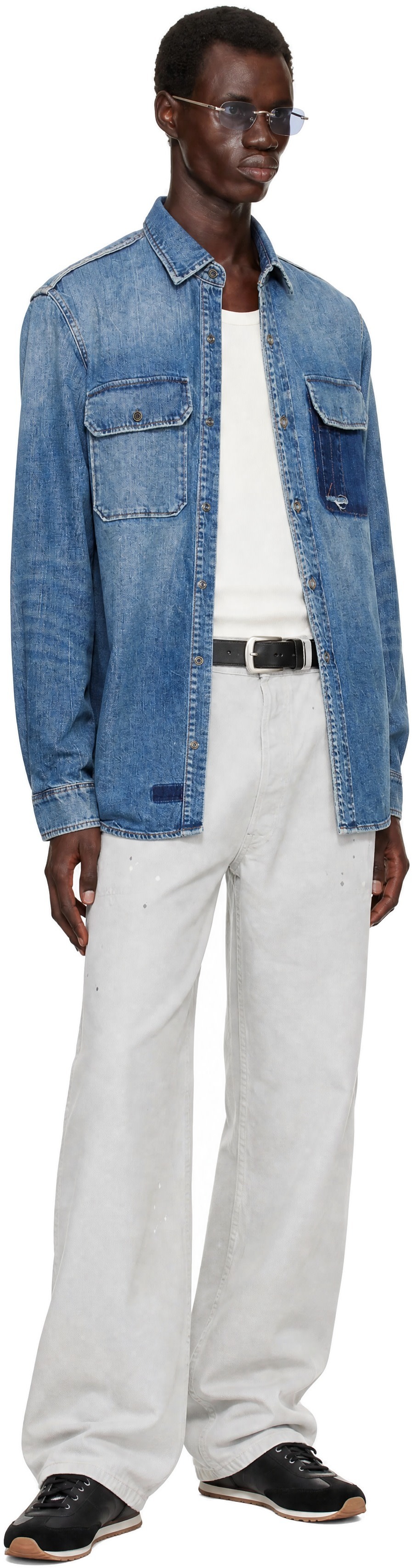 Maison Margiela: ブルー 長袖 デニムシャツ | SSENSE 日本