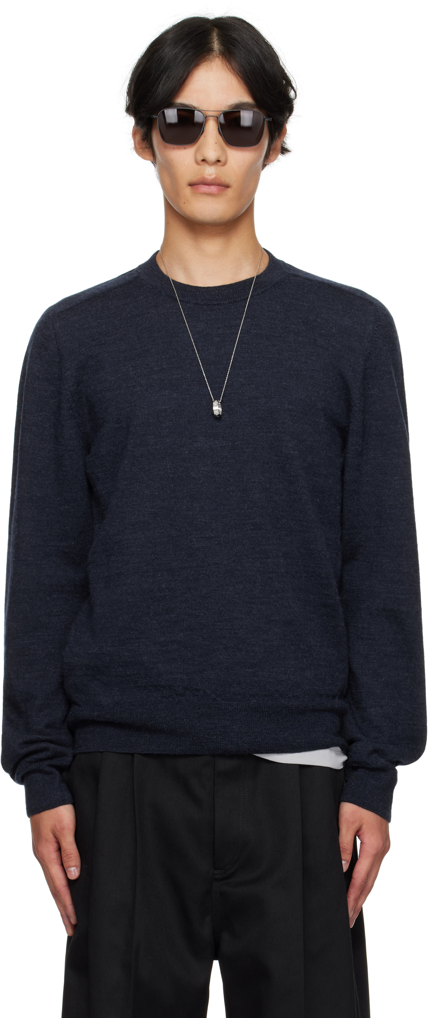 Maison Margiela: Navy Suede Elbow Patch Sweater | SSENSE Philippines