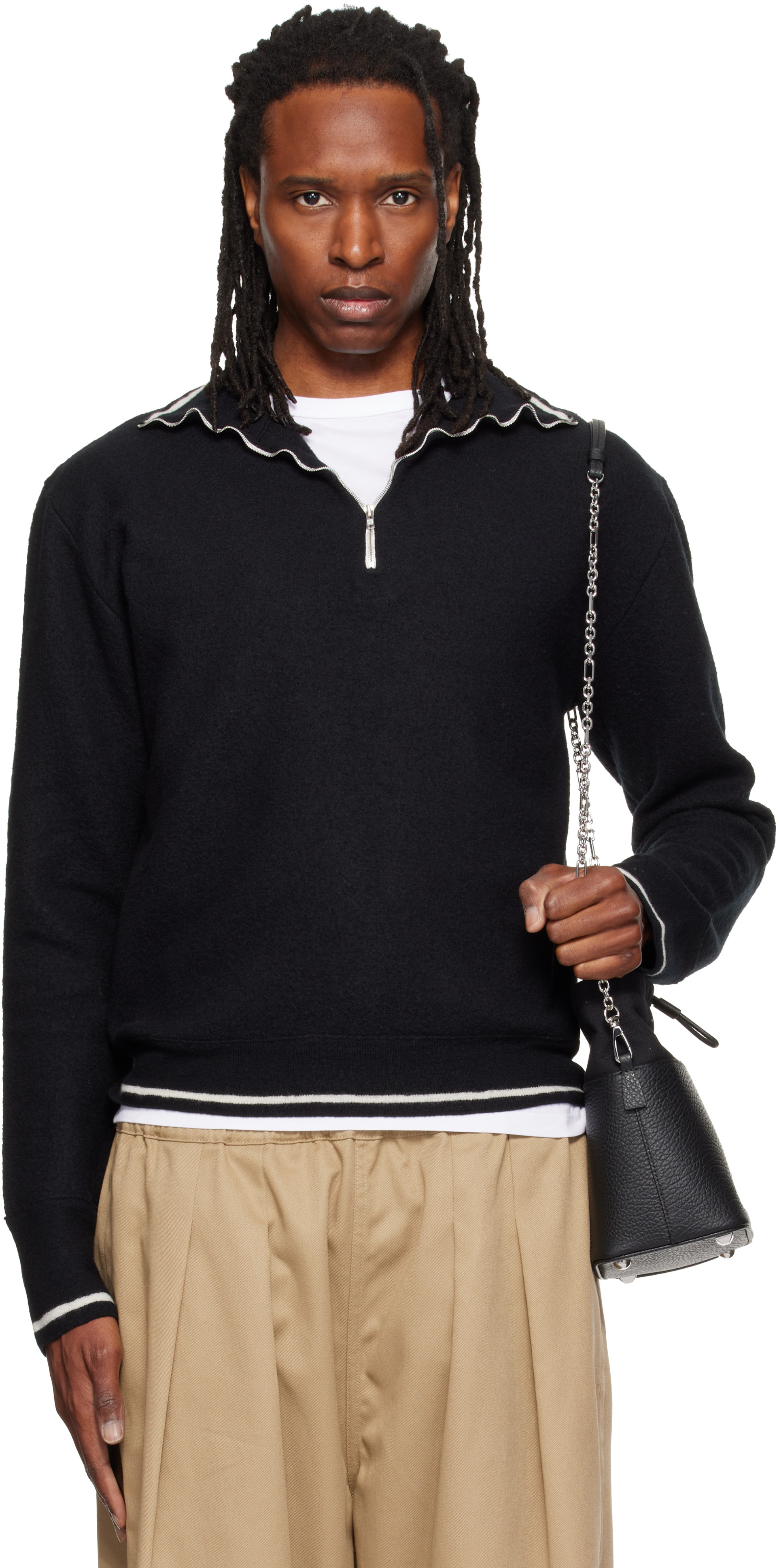 Maison Margiela - Pull noir à rayures contrastantes