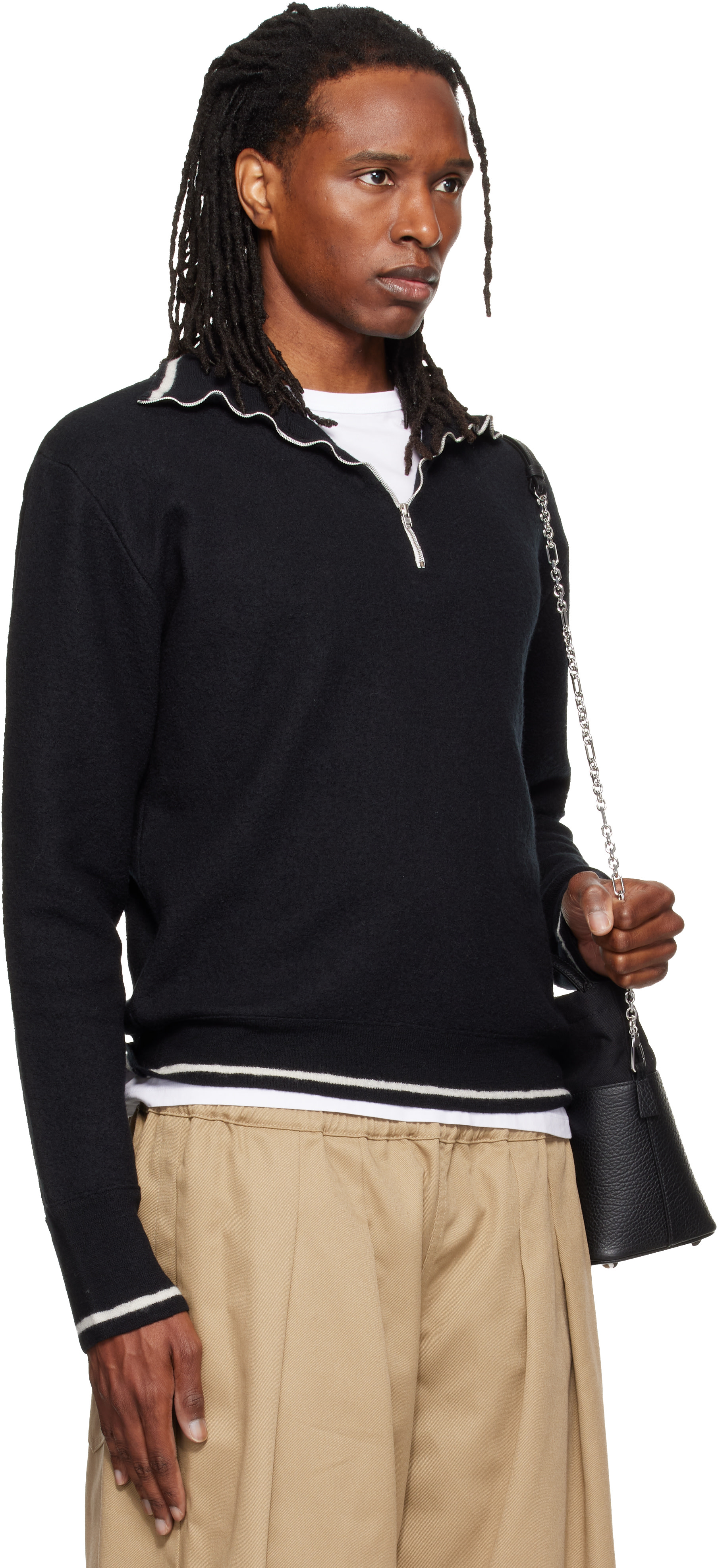 Maison Margiela - Pull noir à rayures contrastantes