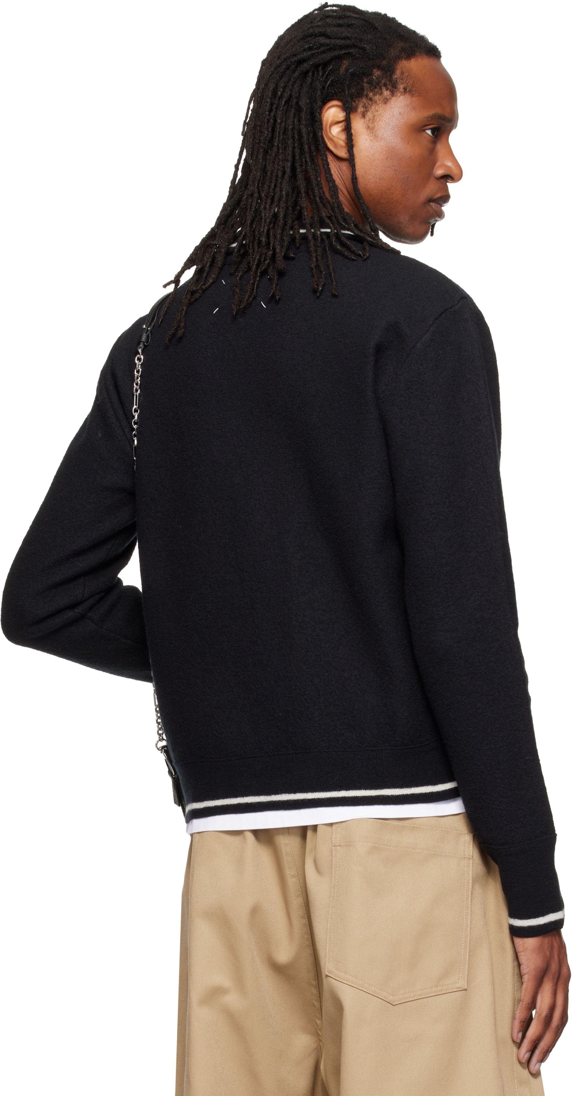 Maison Margiela - Pull noir à rayures contrastantes