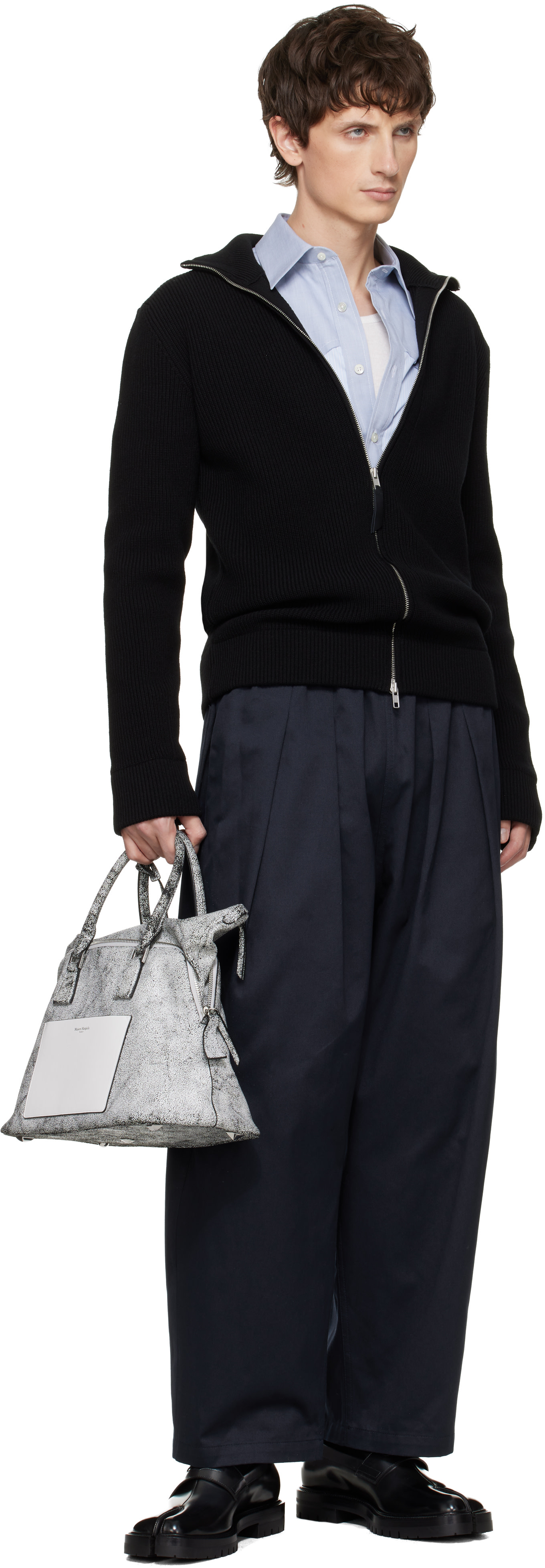 Maison Margiela: Black & Silver Tabi County Loafers | SSENSE