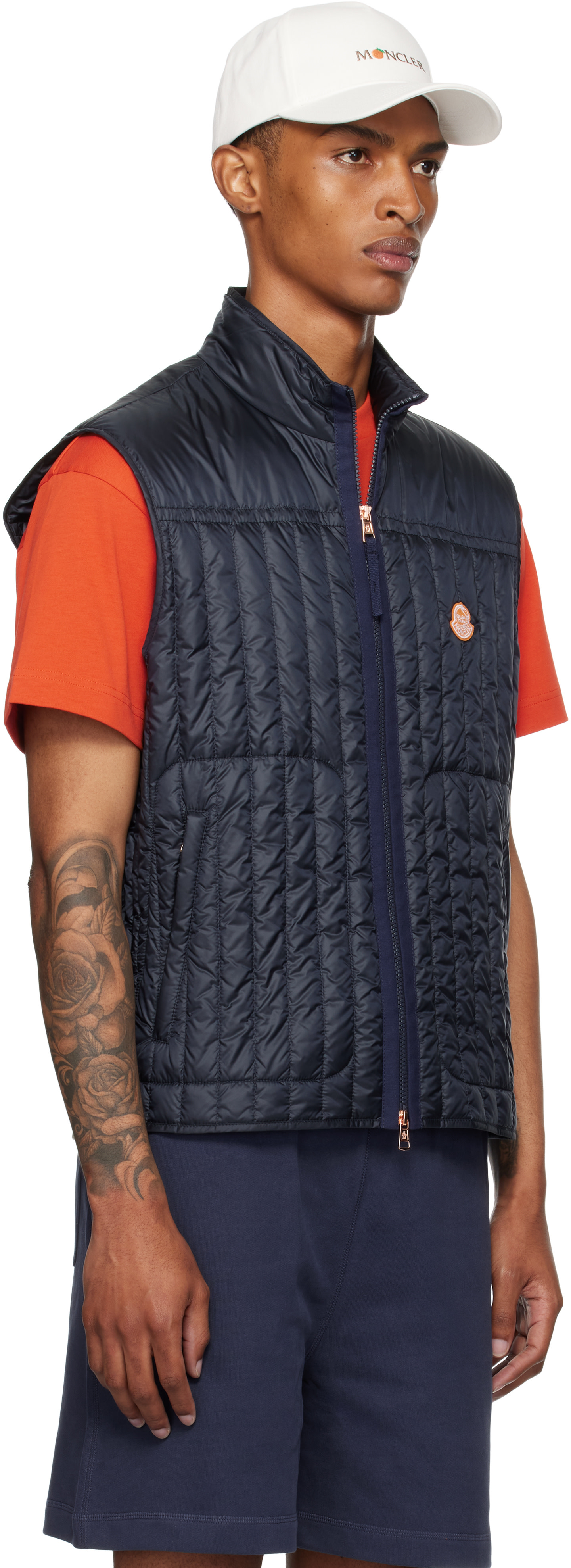 Moncler Genius: Moncler x Gilga Farm Navy Tangerine Down Vest | SSENSE