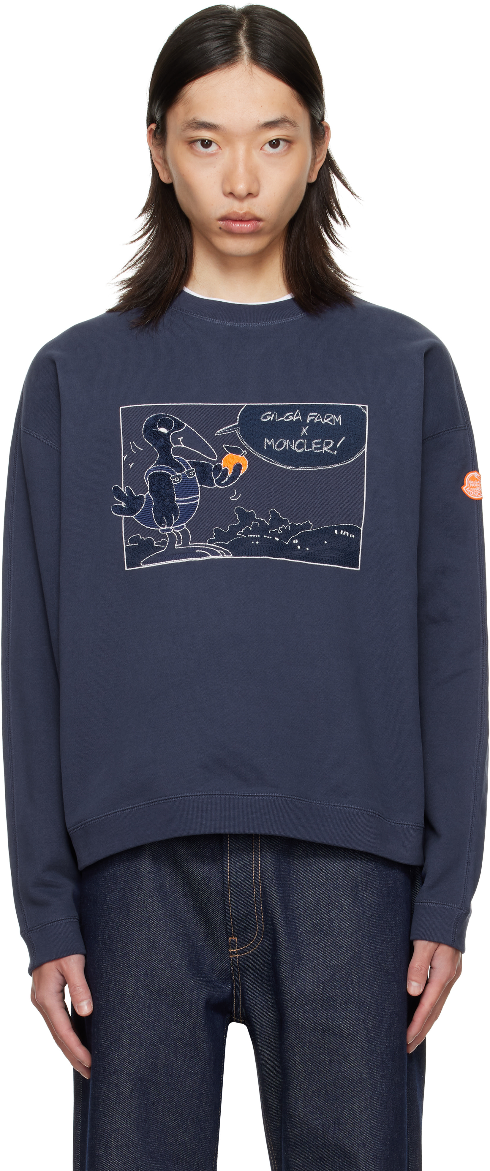 Moncler Genius: Moncler x Gilga Farm Navy Cotton Sweatshirt | SSENSE