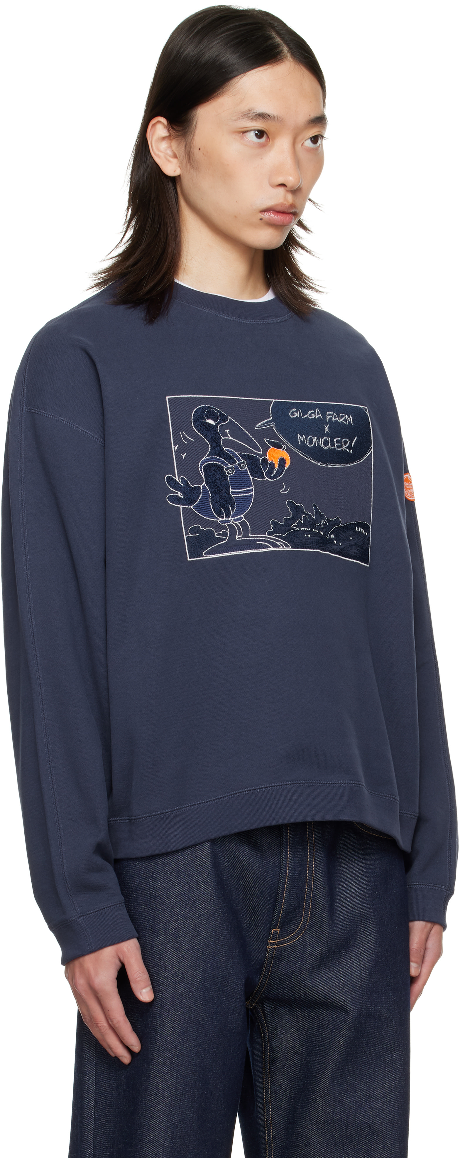 Moncler Genius: Moncler x Gilga Farm Navy Cotton Sweatshirt | SSENSE