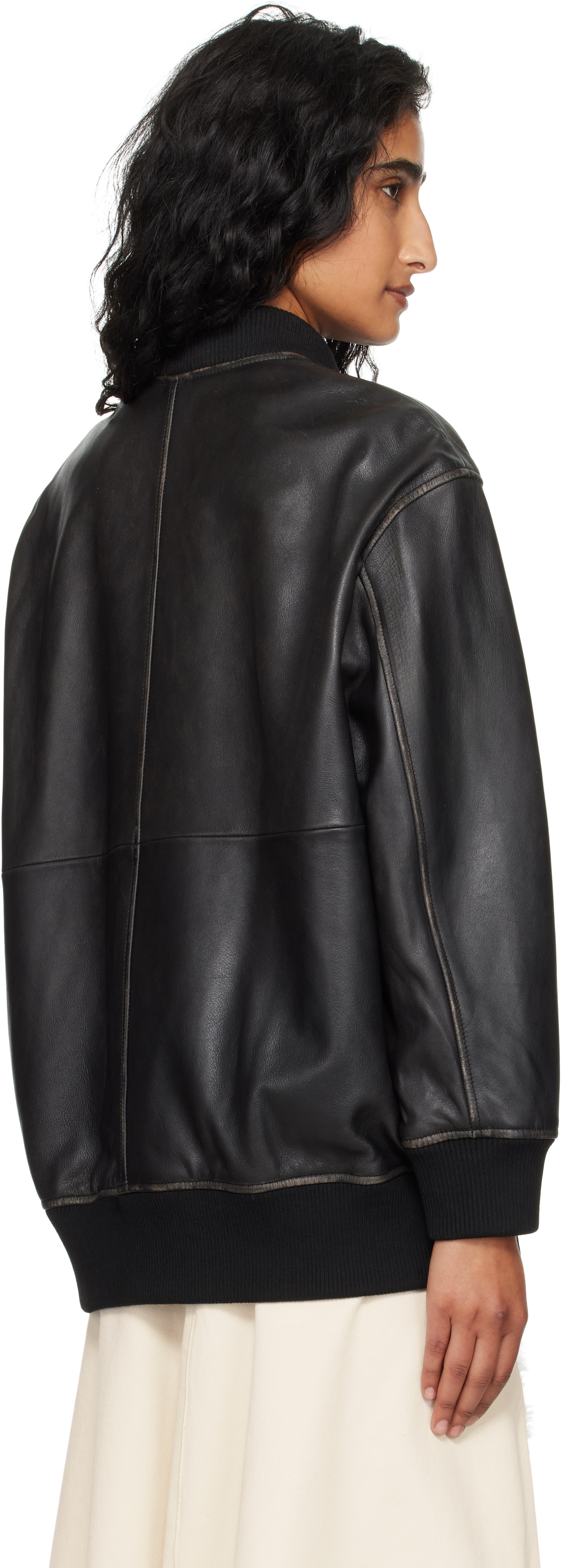 Weekend Max Mara: ブラック Tattico レザージャケット | SSENSE 日本