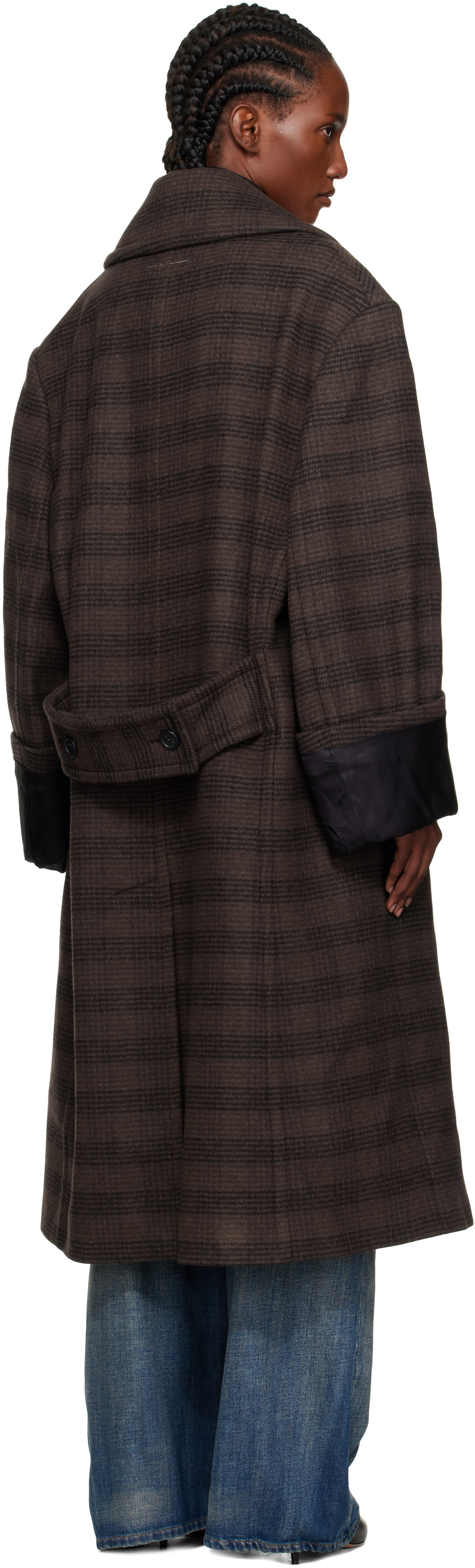 MM6 Maison Margiela: Brown & Black Checked Coat | SSENSE