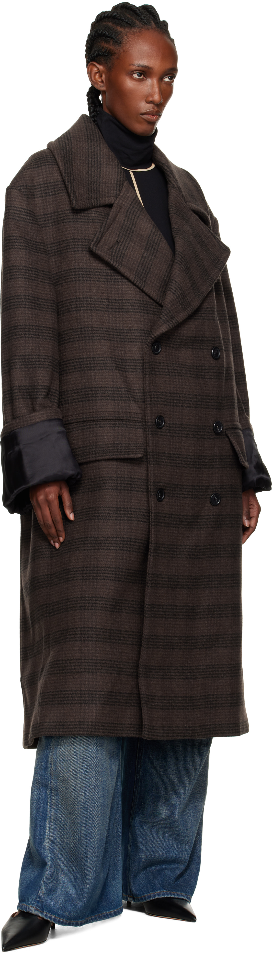 MM6 Maison Margiela チェック柄コクーンコート XS 大きめ MM6 Maison Margiela: Brown & Black Checked Coat | SSENSE