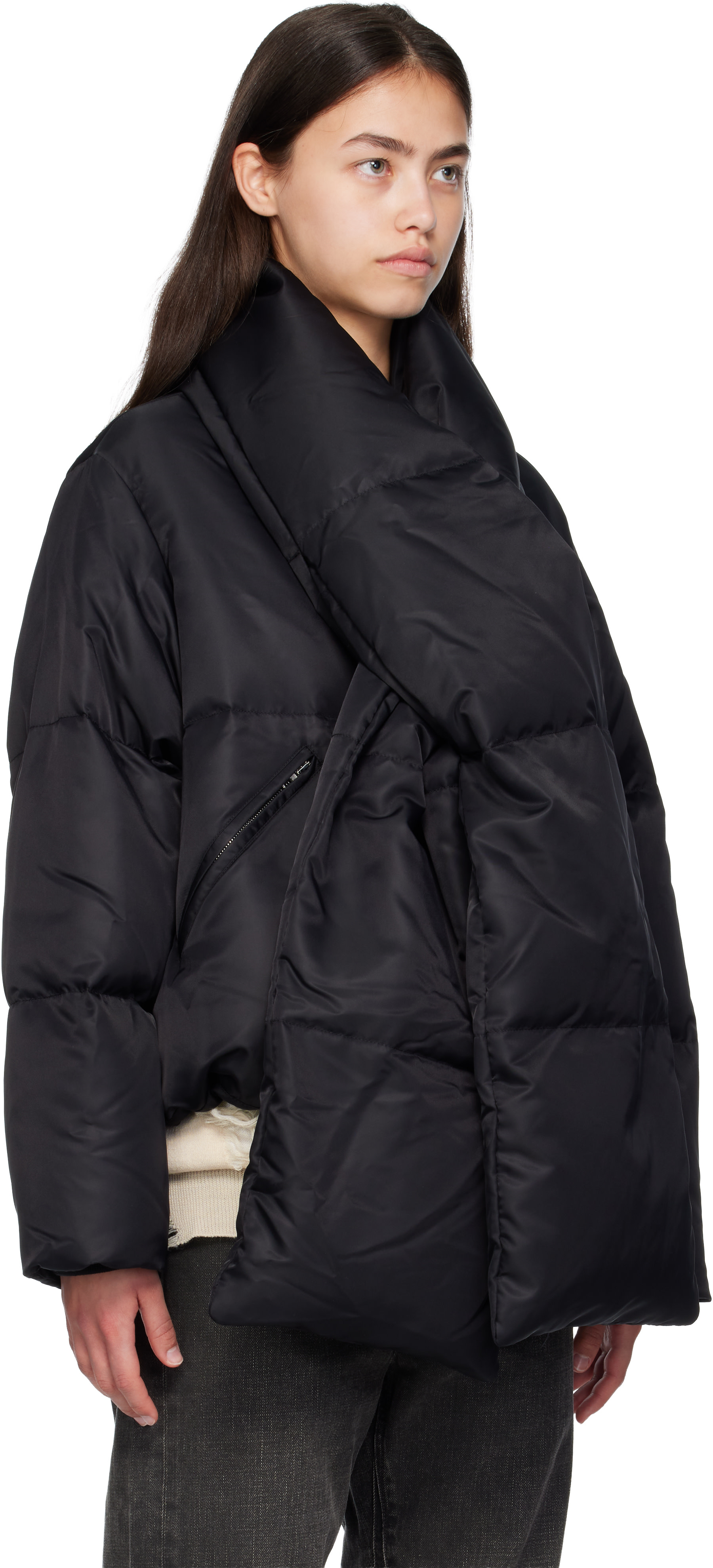 MM6 Maison Margiela: Black Scarf Down Jacket | SSENSE