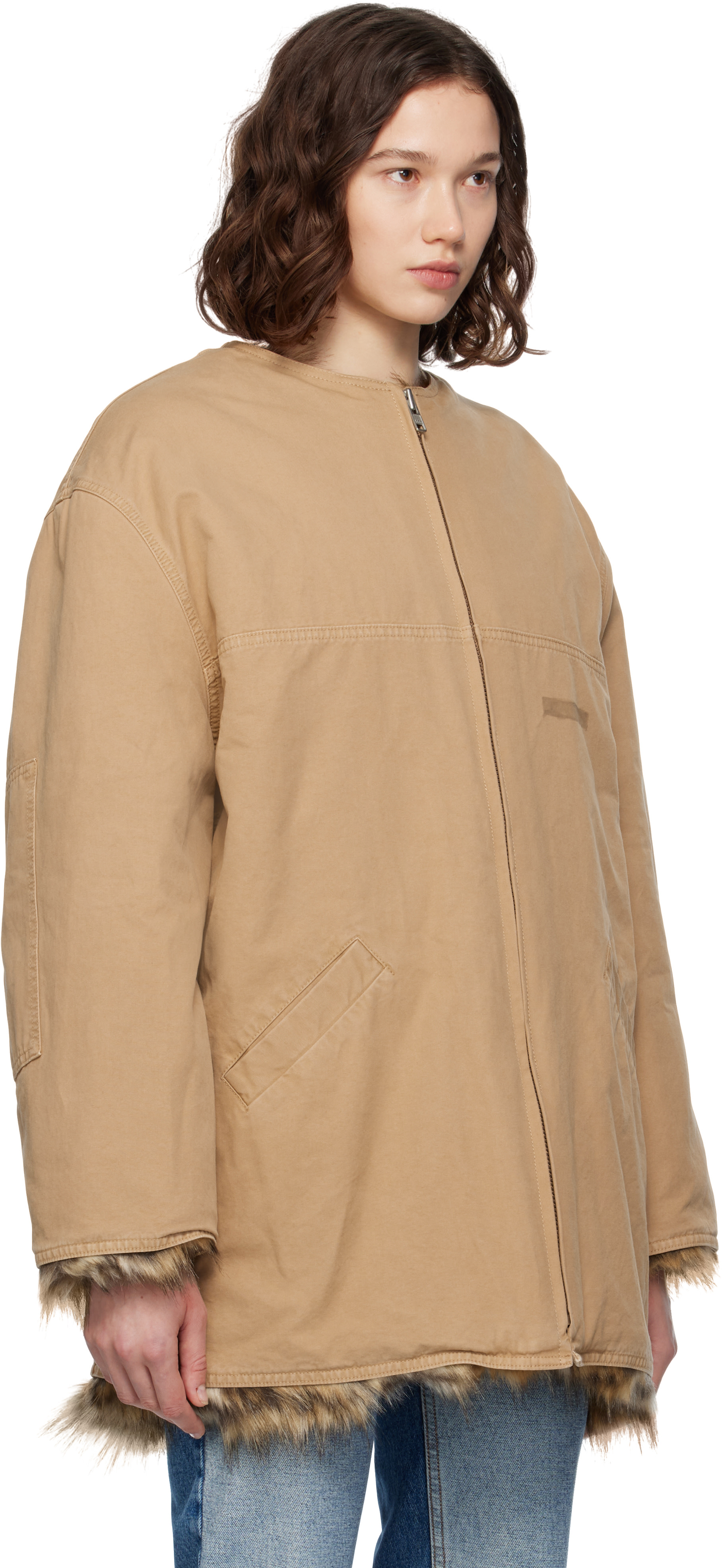 MM6 Maison Margiela: Tan Cotton Canvas Sports Jacket | SSENSE