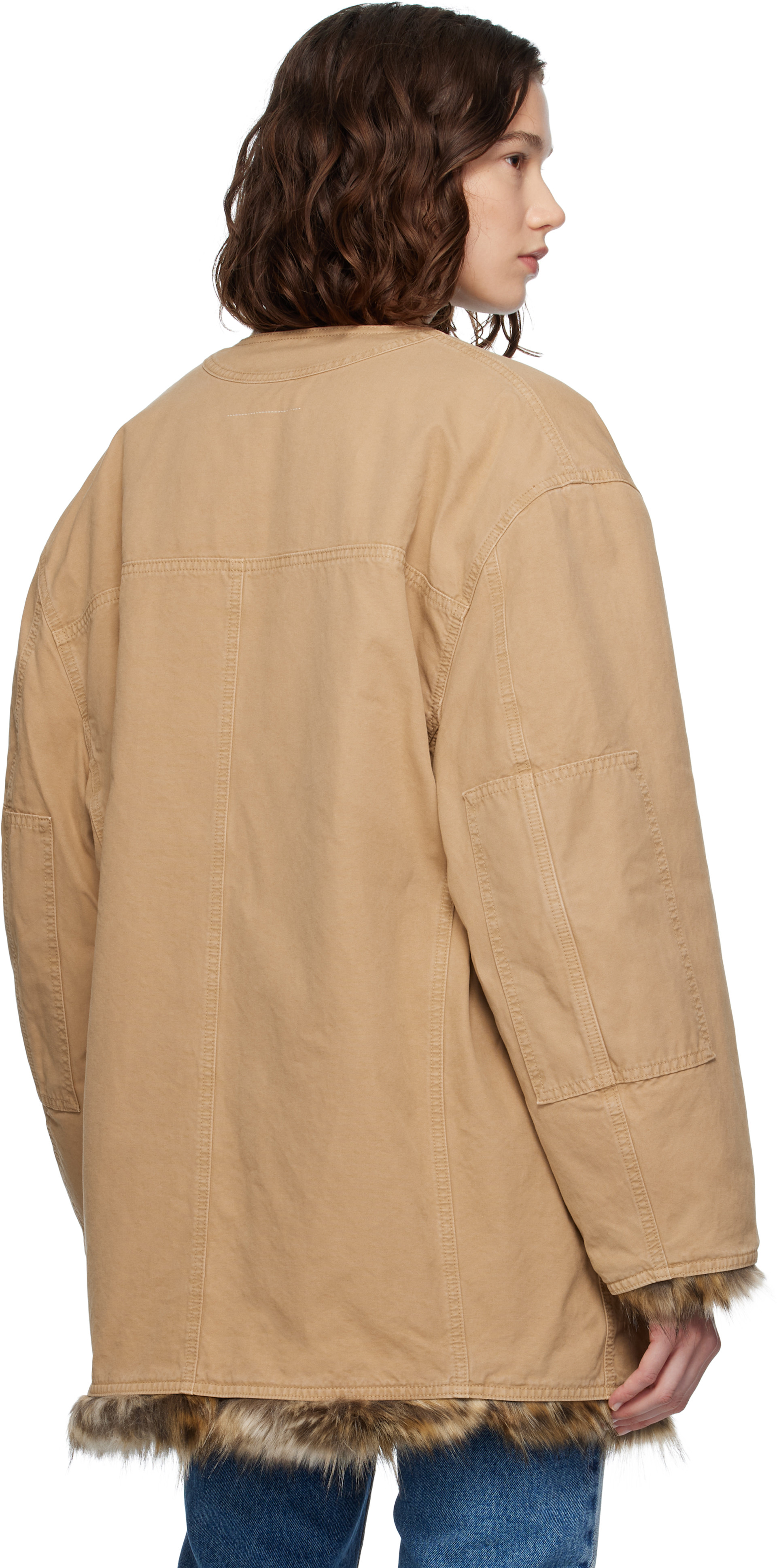 MM6 Maison Margiela: Tan Cotton Canvas Sports Jacket | SSENSE