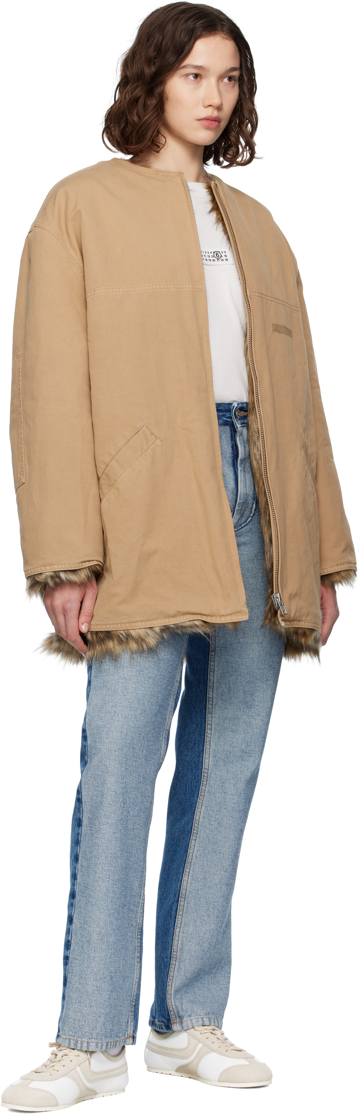 MM6 Maison Margiela: Tan Cotton Canvas Sports Jacket | SSENSE