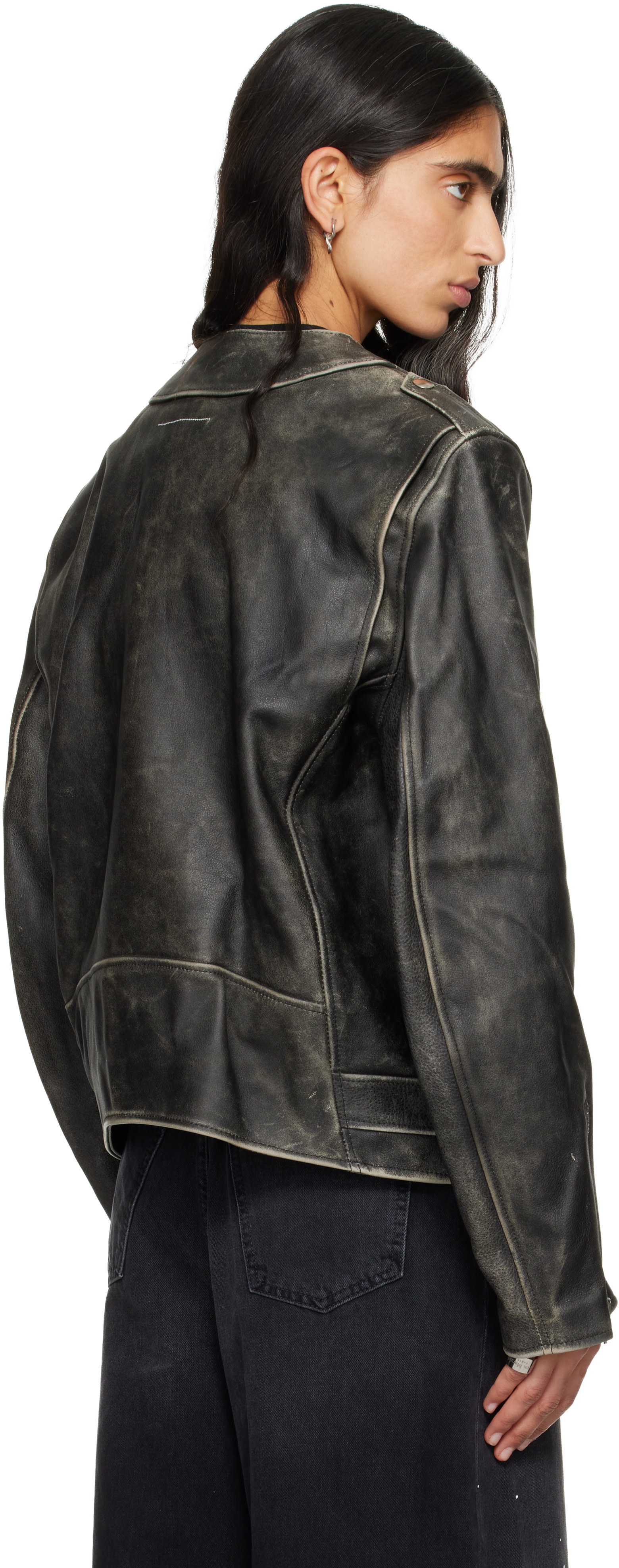 MM6 Maison Margiela: ブラウン フェード レザージャケット | SSENSE 日本