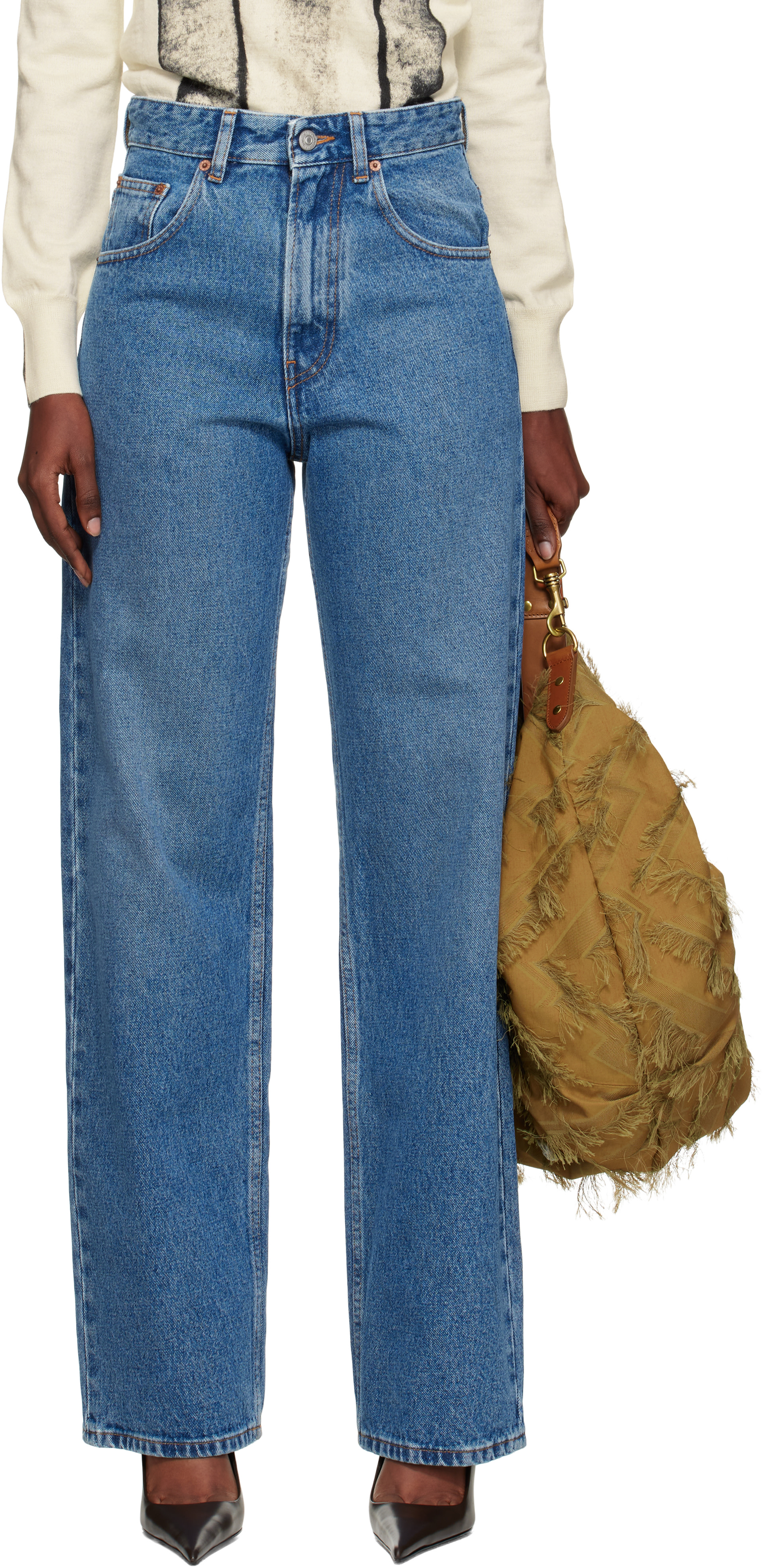 MM6 Maison Margiela: ブルー ワイドレッグジーンズ | SSENSE 日本 MM6 Maison Margiela: ブルー ワイドレッグジーンズ | SSENSE 日本