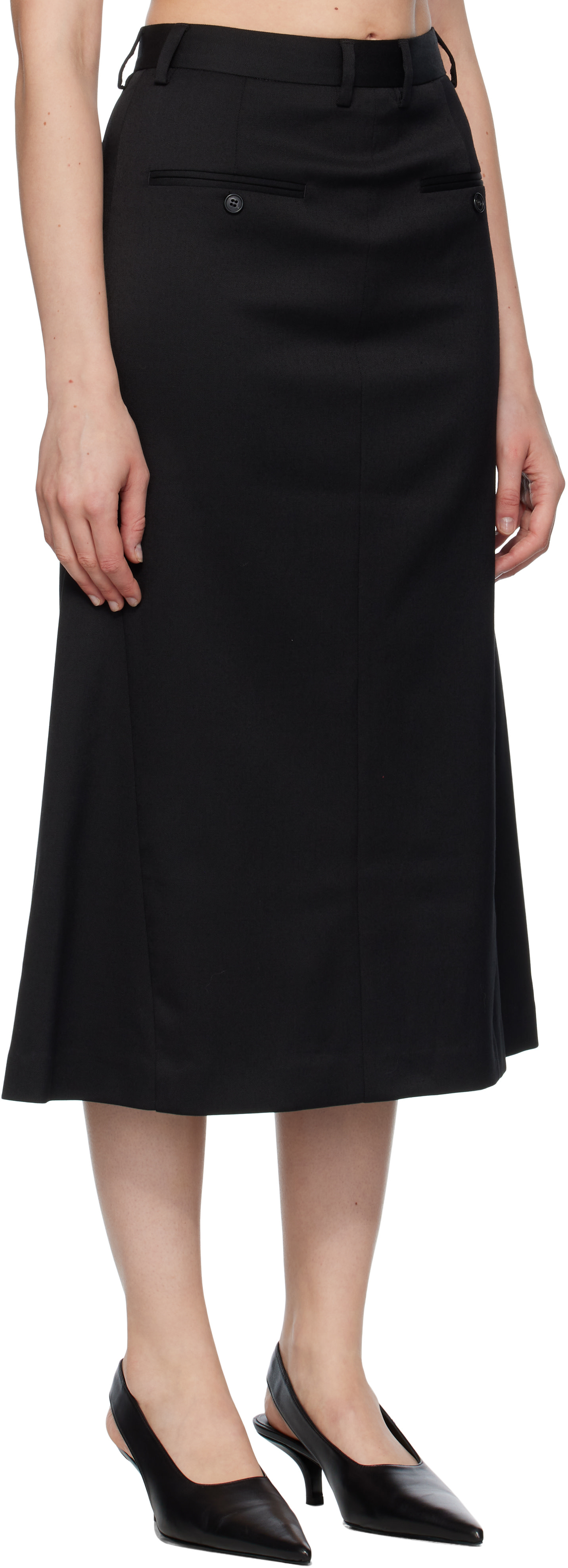 MM6 Maison Margiela: Black Tailored Midi Skirt | SSENSE Italy display picture 1