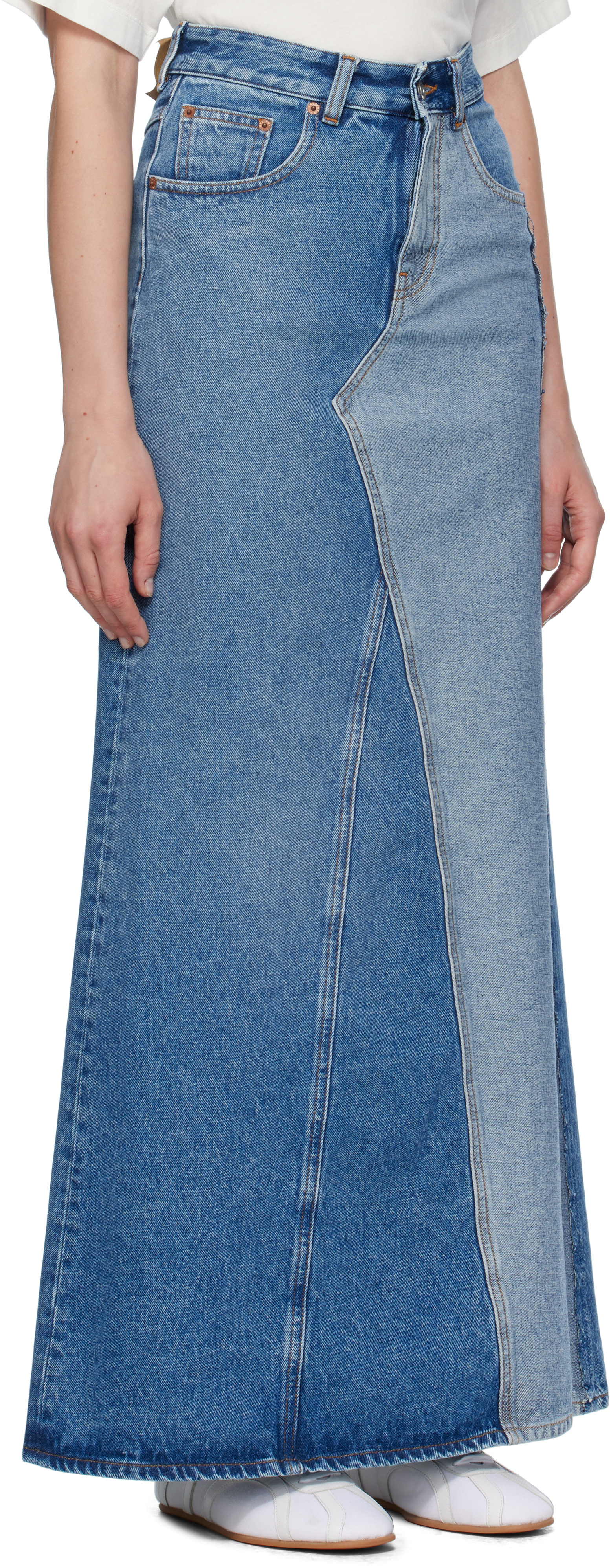 MM6 Maison Margiela: Blue Faded Denim Maxi Skirt | SSENSE