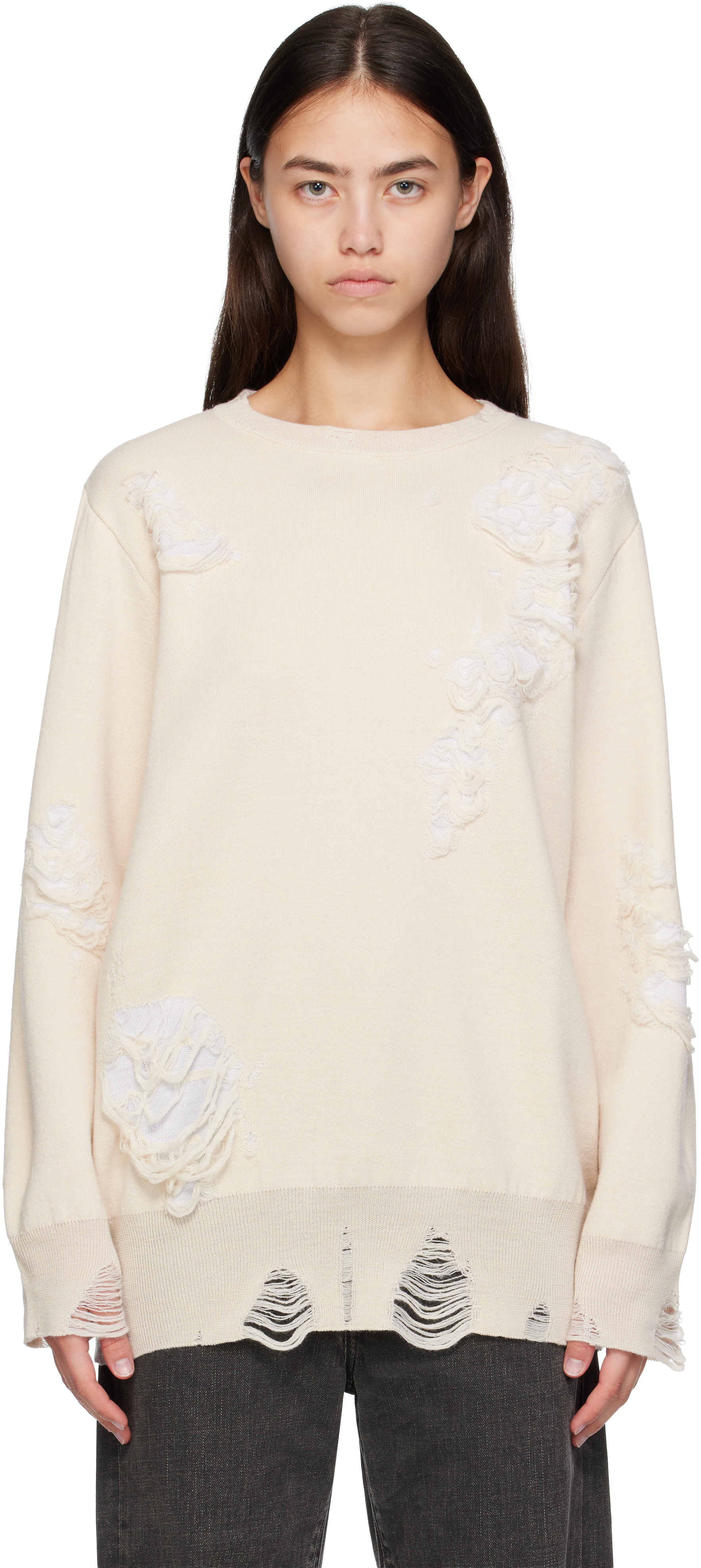 MM6 Maison Margiela - Pull double face blanc cassé