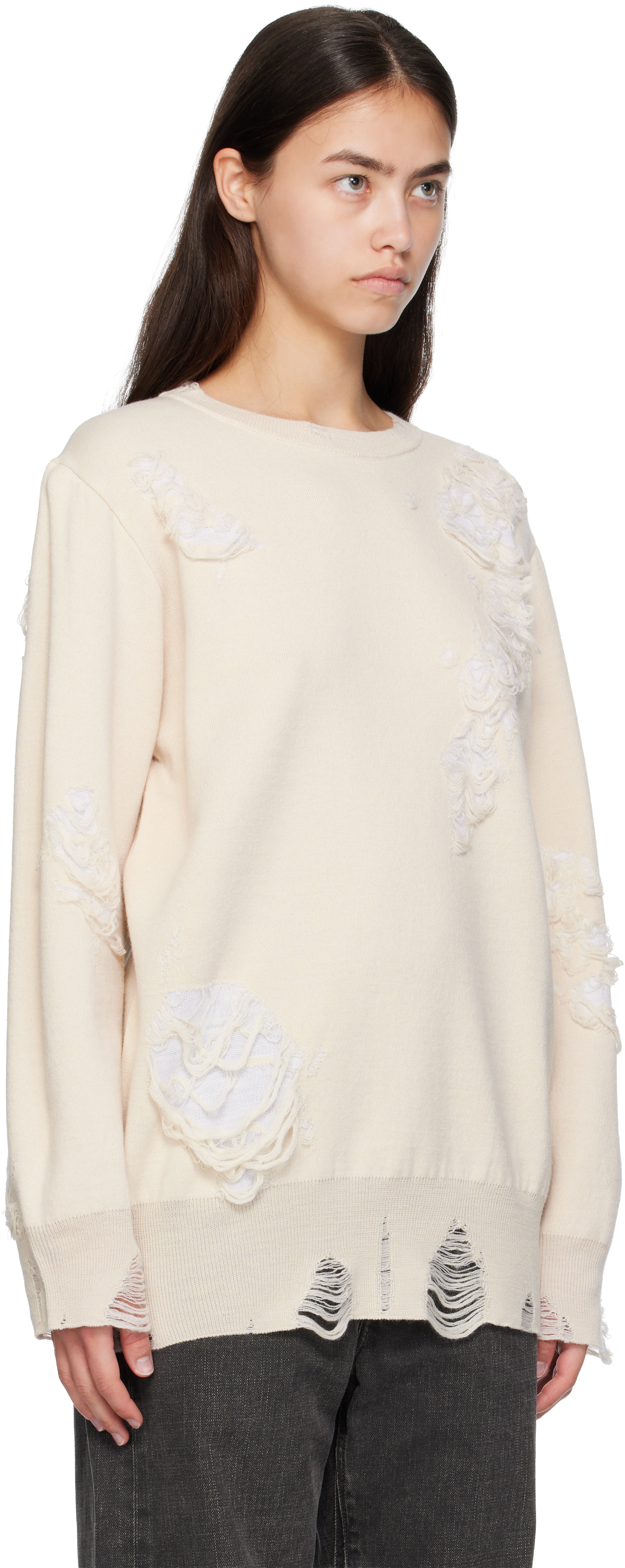 MM6 Maison Margiela - Pull double face blanc cassé