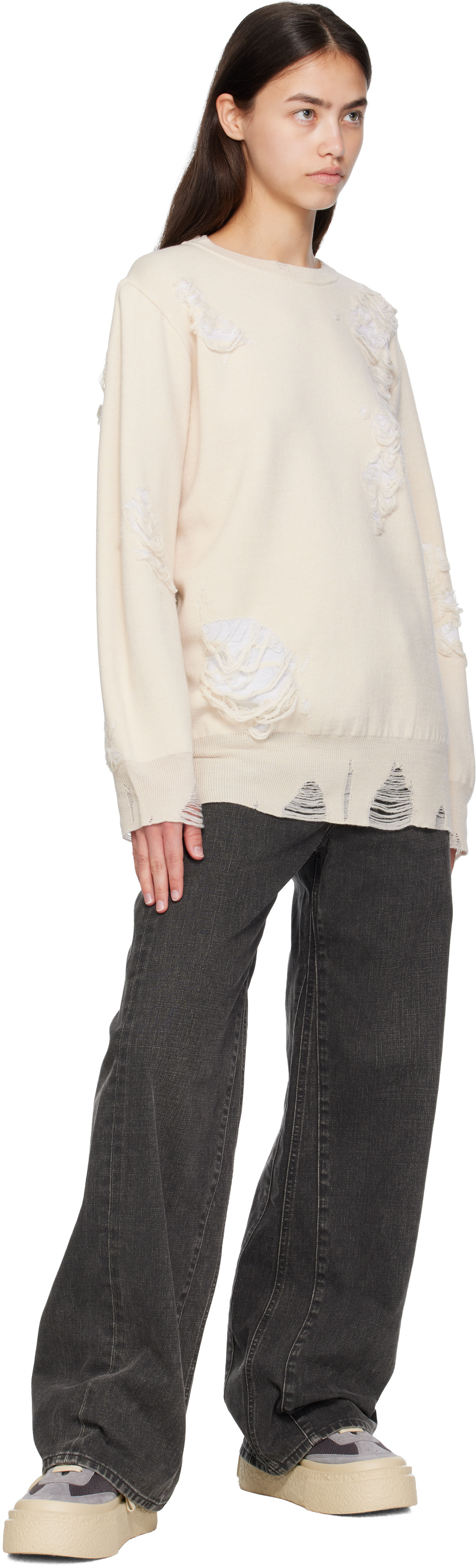 MM6 Maison Margiela - Pull double face blanc cassé