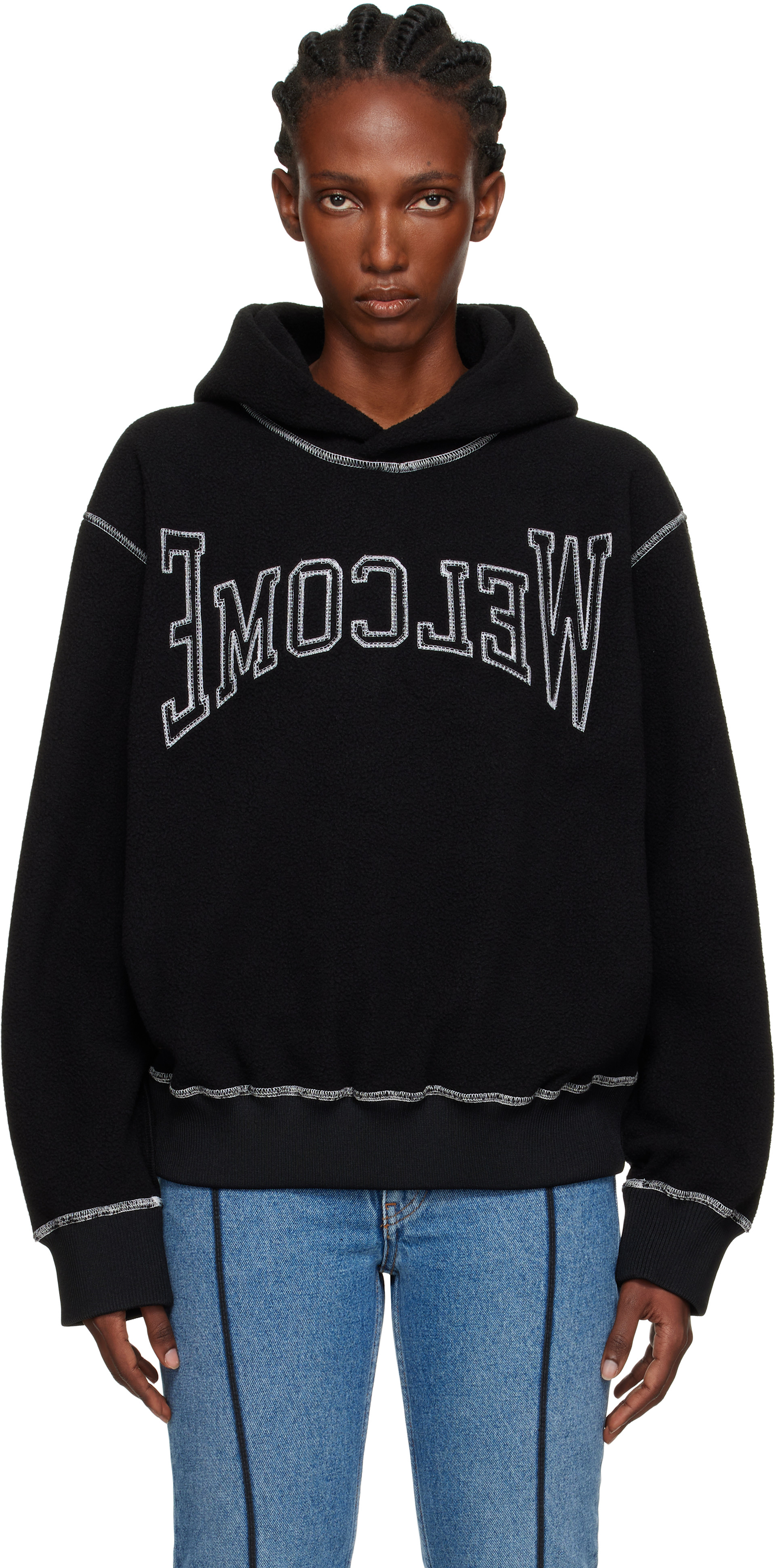 MM6 Maison Margiela: Black 'Welcome' Hoodie | SSENSE
