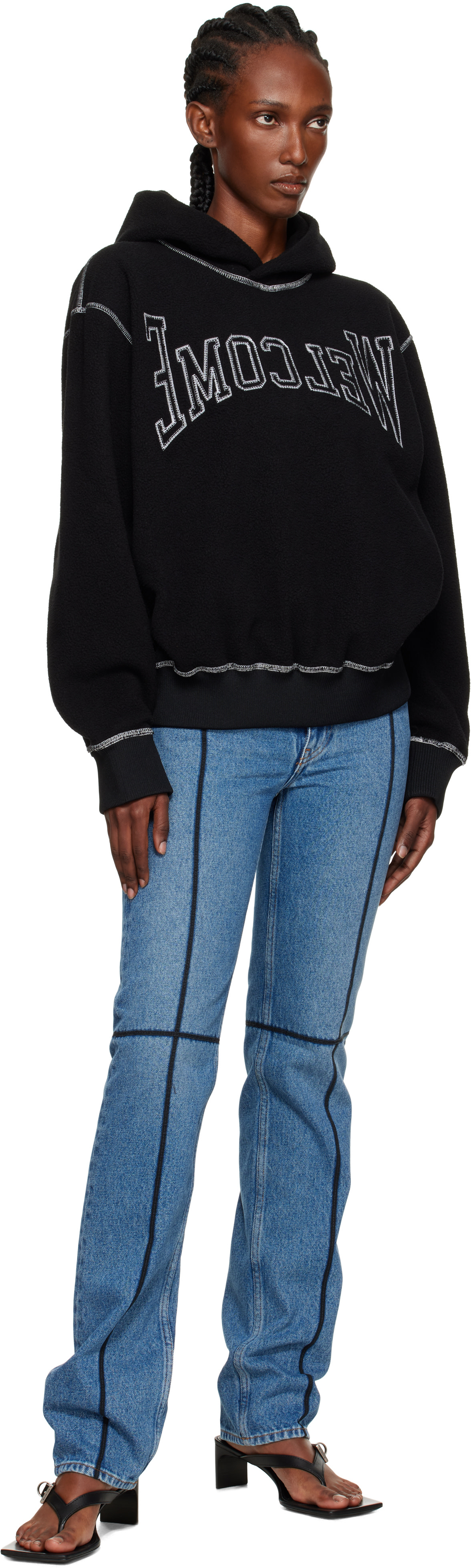 MM6 Maison Margiela: Black 'Welcome' Hoodie | SSENSE