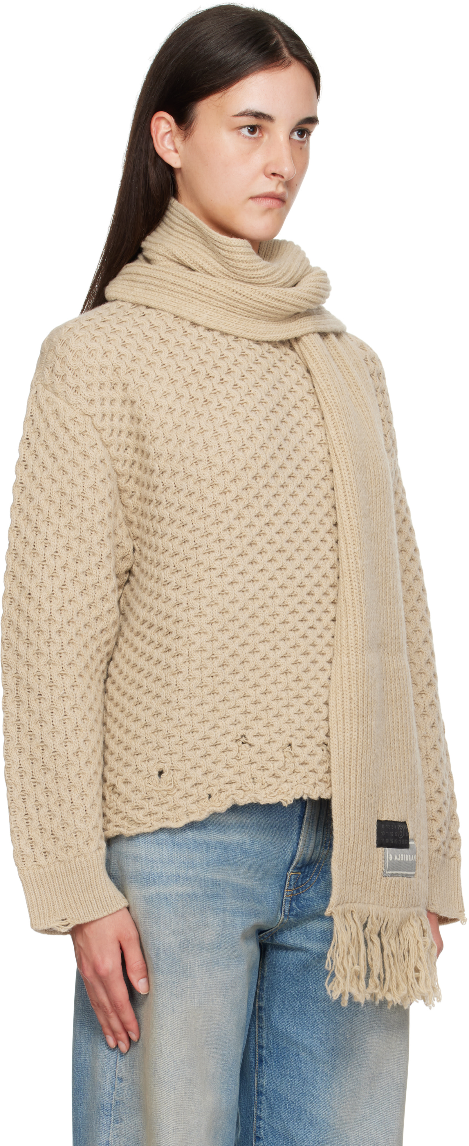 MM6 Maison Margiela: ベージュ マフラー セーター | SSENSE 日本