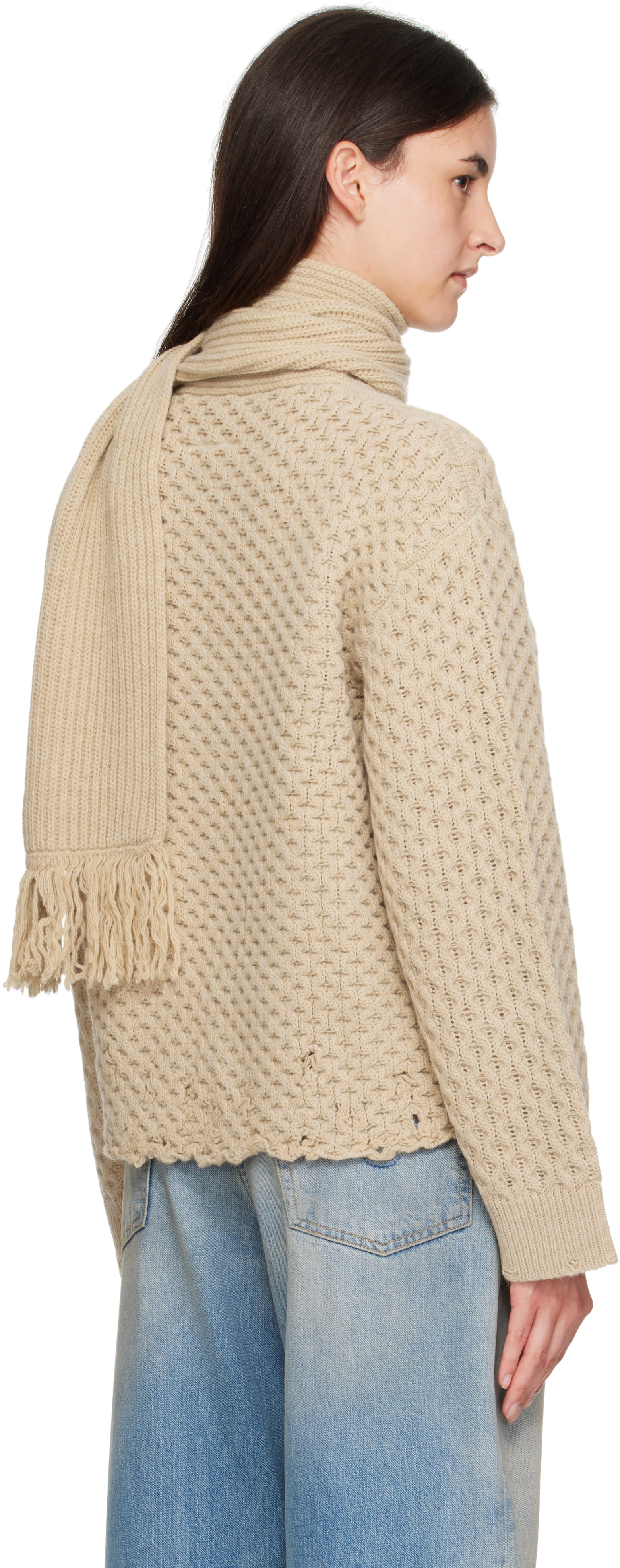 MM6 Maison Margiela: Beige Scarf Knit Sweater | SSENSE