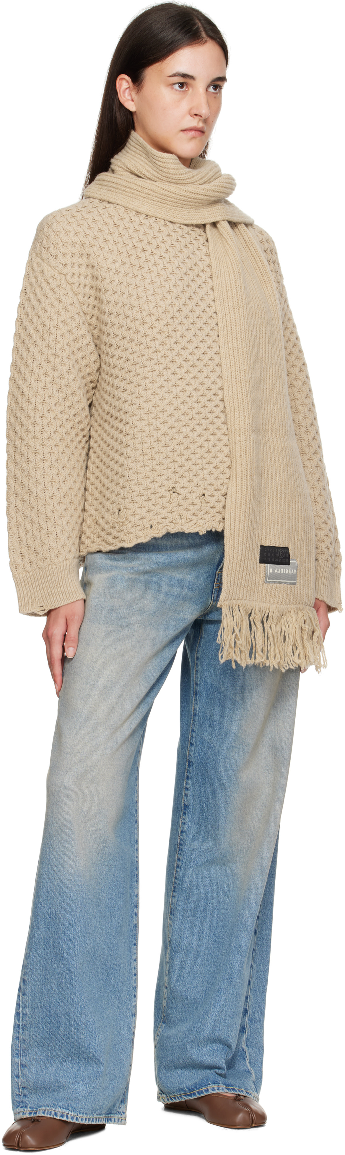 MM6 Maison Margiela: Beige Scarf Knit Sweater | SSENSE