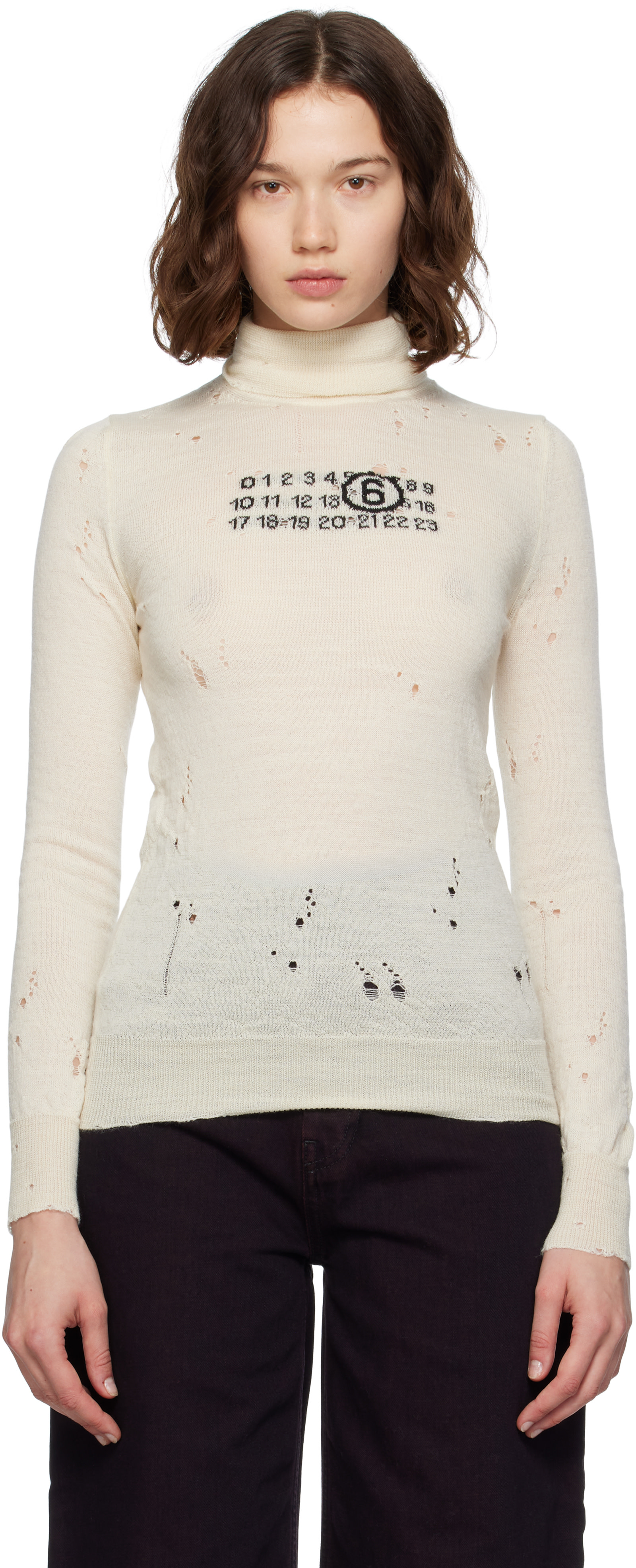 MM6 Maison Margiela ニット切り替えカットソー　本人期 MM6 Maison Margiela: Off-White Wool Turtleneck | SSENSE