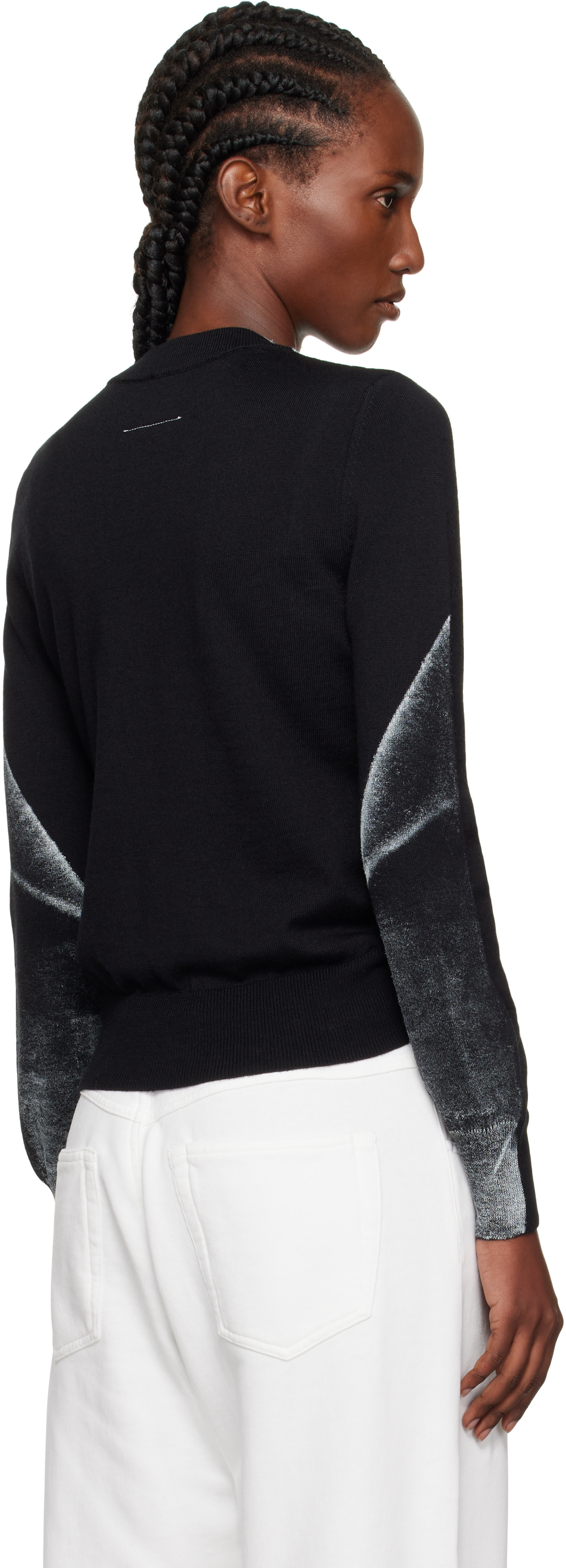 MM6 Maison Margiela: Black Folded Printed Gauge 14 V-neck Sweater